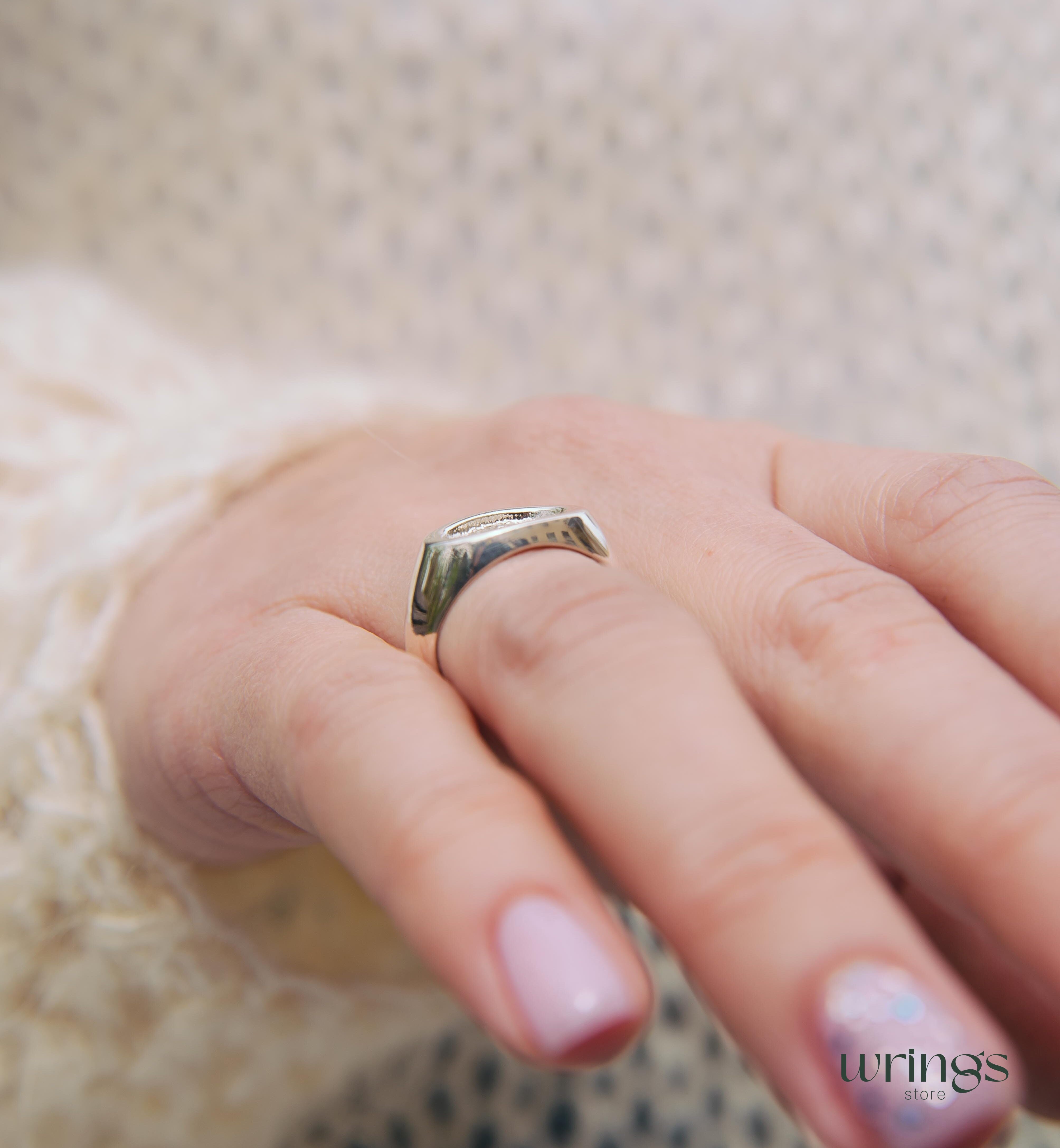 Unisex Silver Oval Signet Ring Hammered Centre