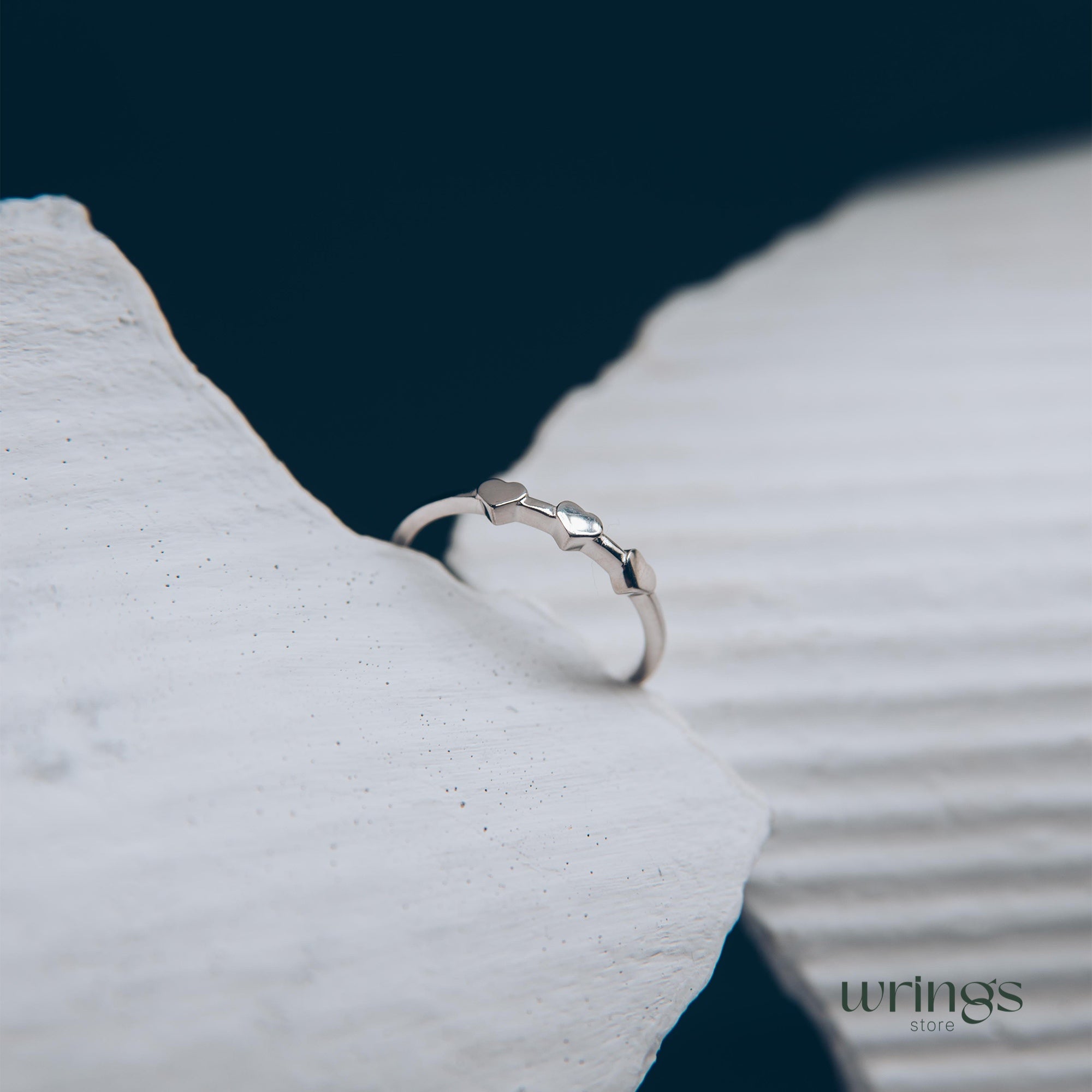 Three Hearts Silver Minimalist Promise Ring for Her