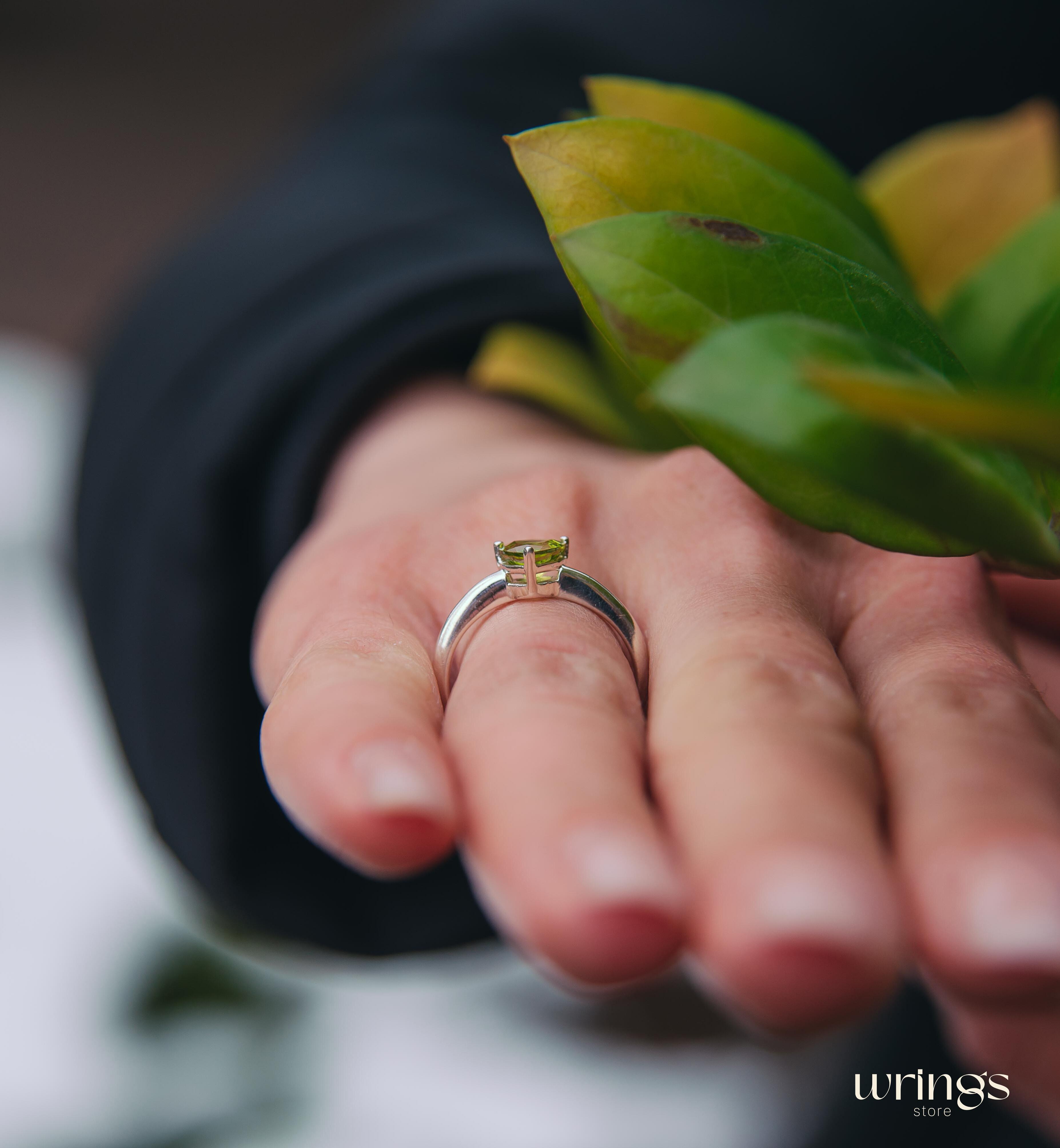 Classic Trilliant Solitaire Peridot Engagement Ring Silver