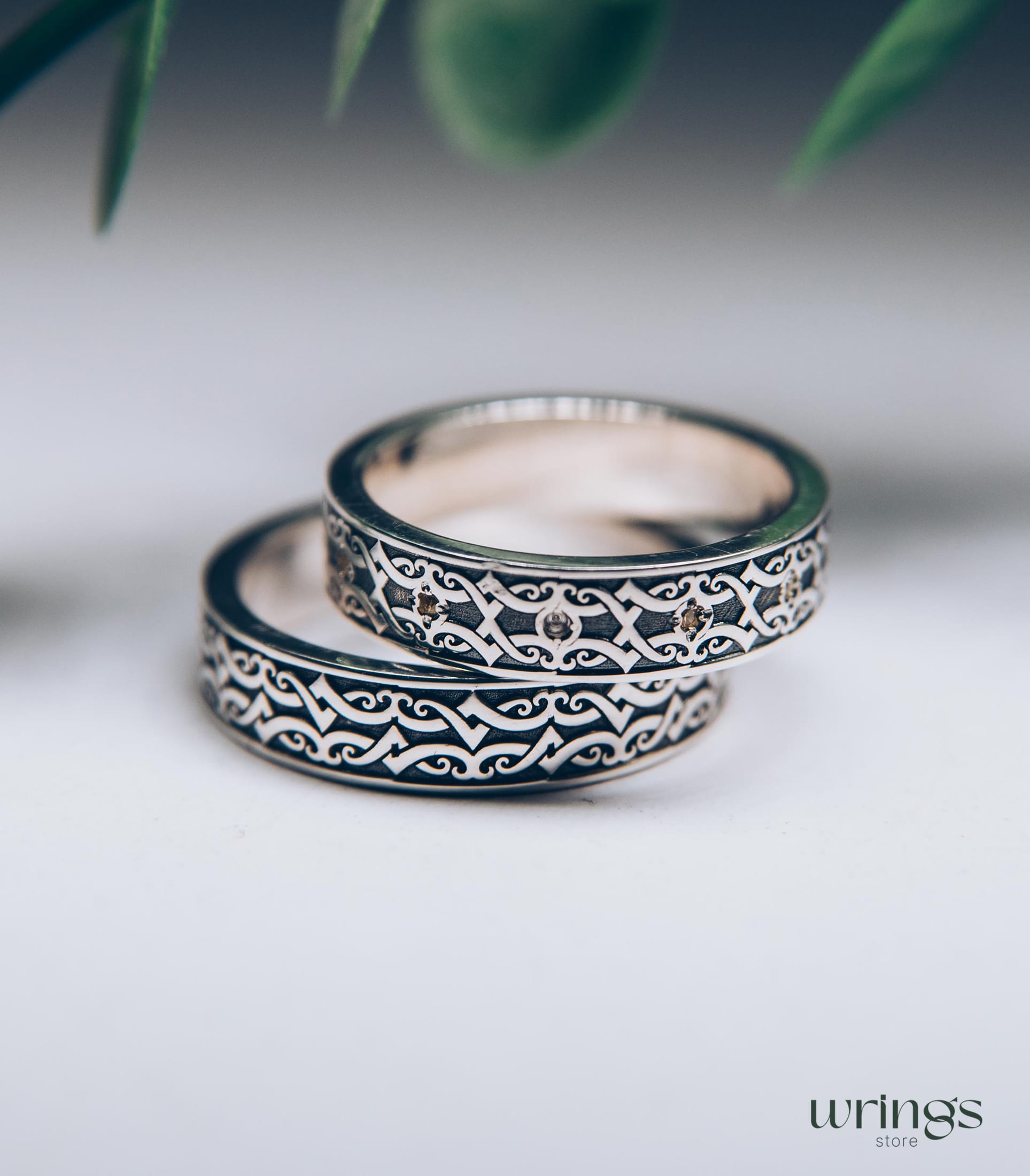 Viking Wedding Bands for Couple Norse Knots & Citrines