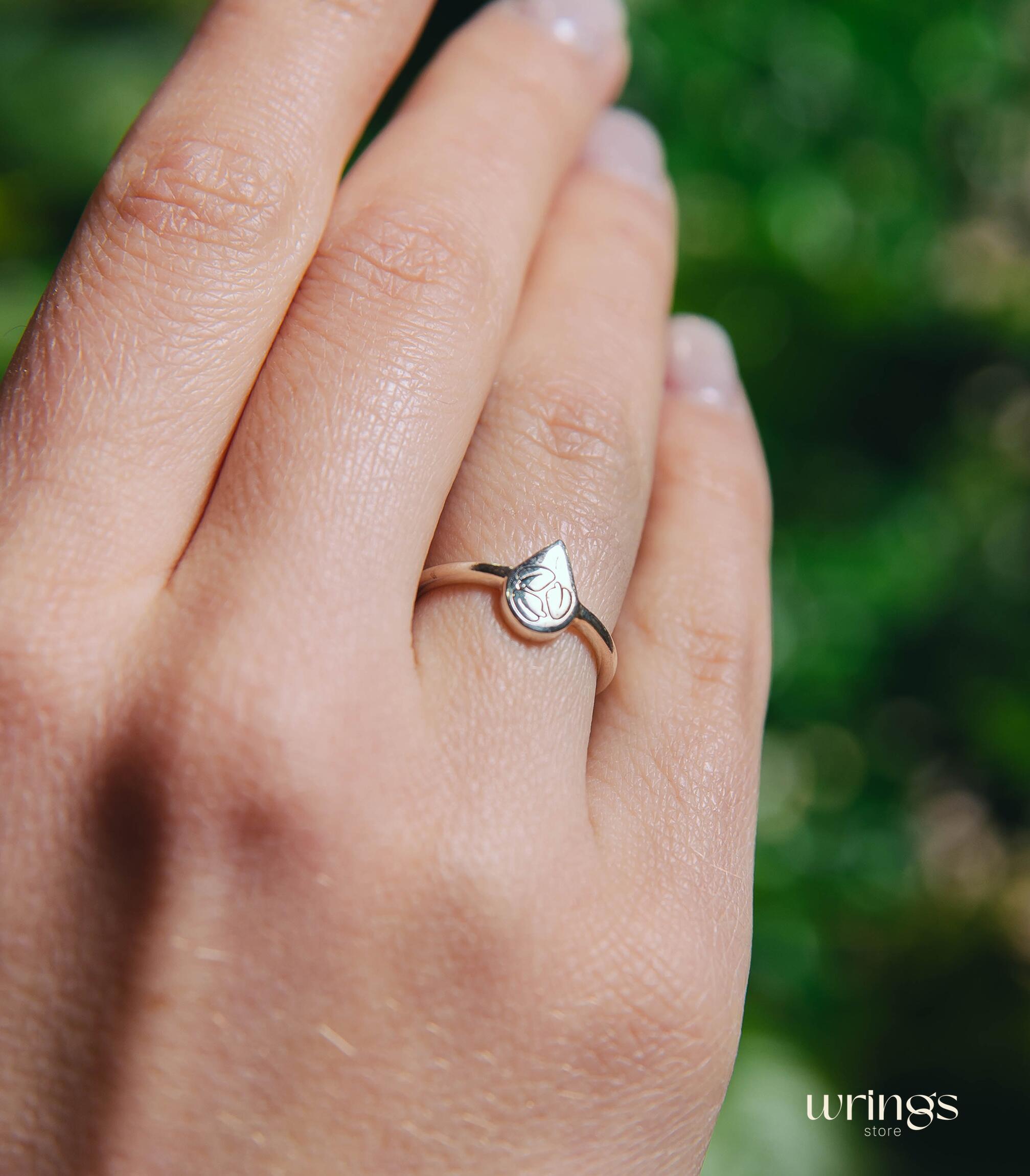 Pear Head Small Signet Ring for Ladies Sterling Silver