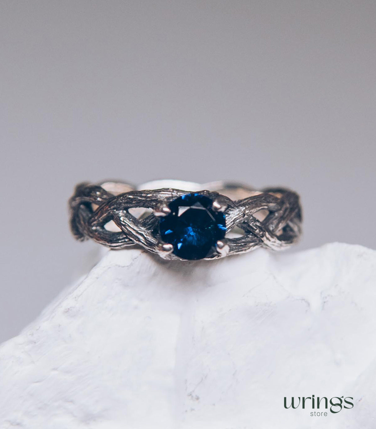 Sapphire & Silver Twisted Twig Engagement Ring