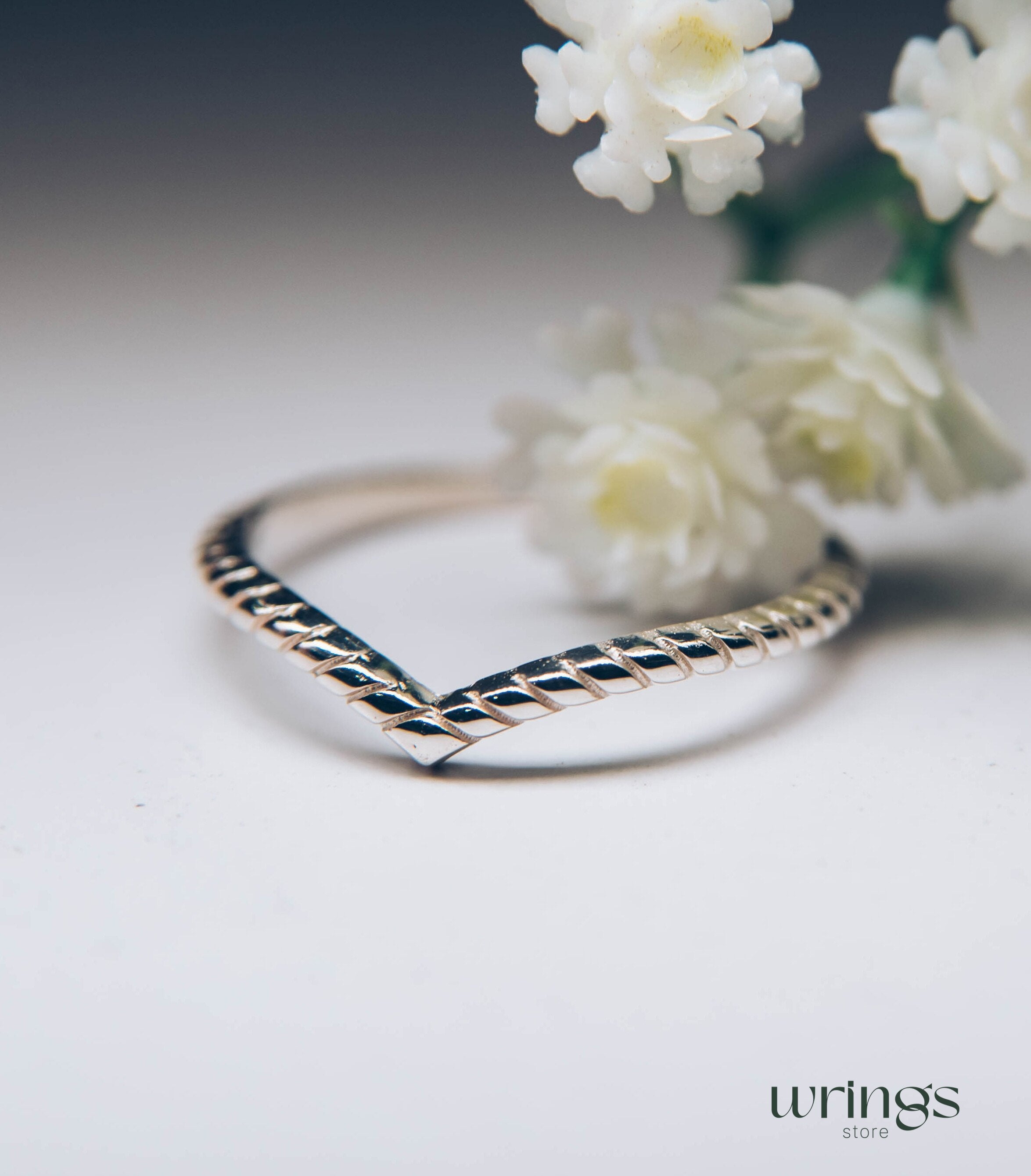 Cute Rope Band Silver V Ring Sterling Silver