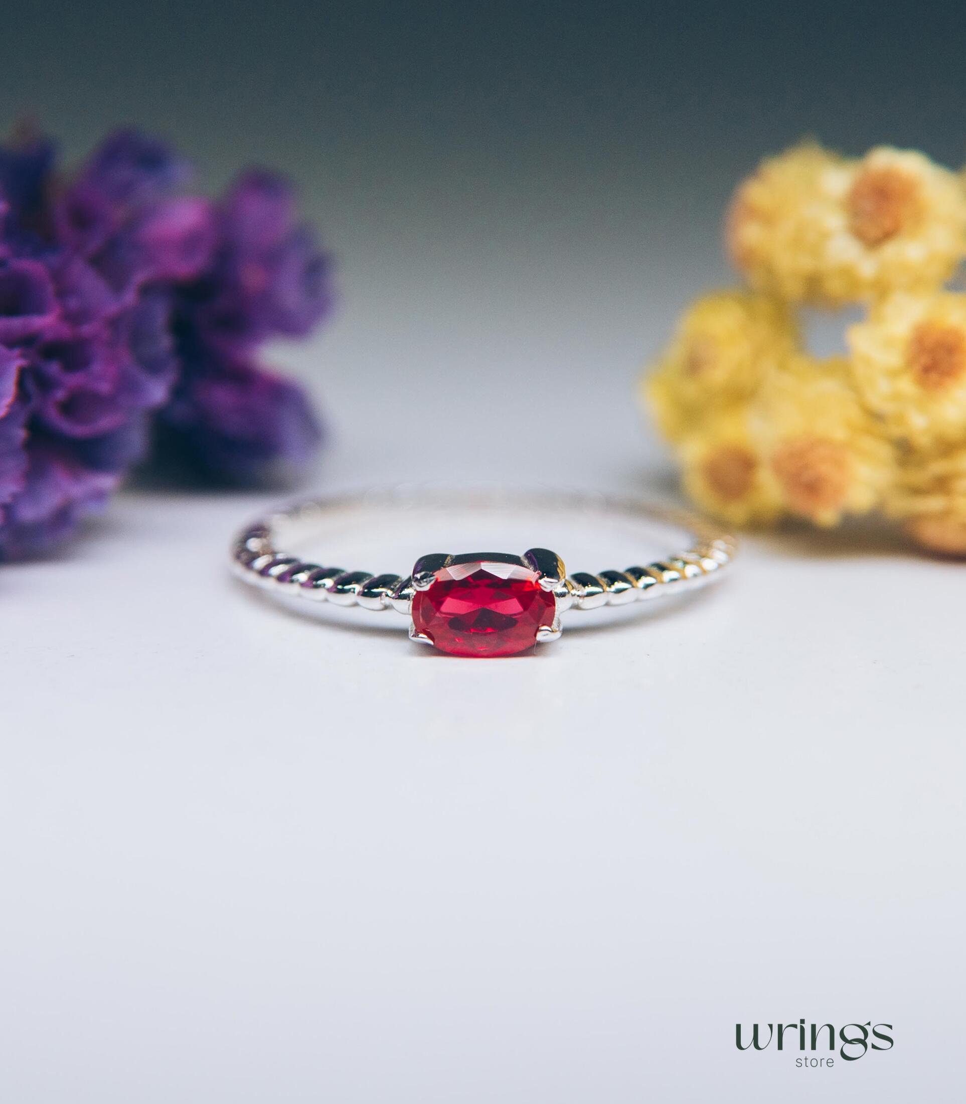 Dainty Beaded Silver Engagement Ring Pink Tourmaline