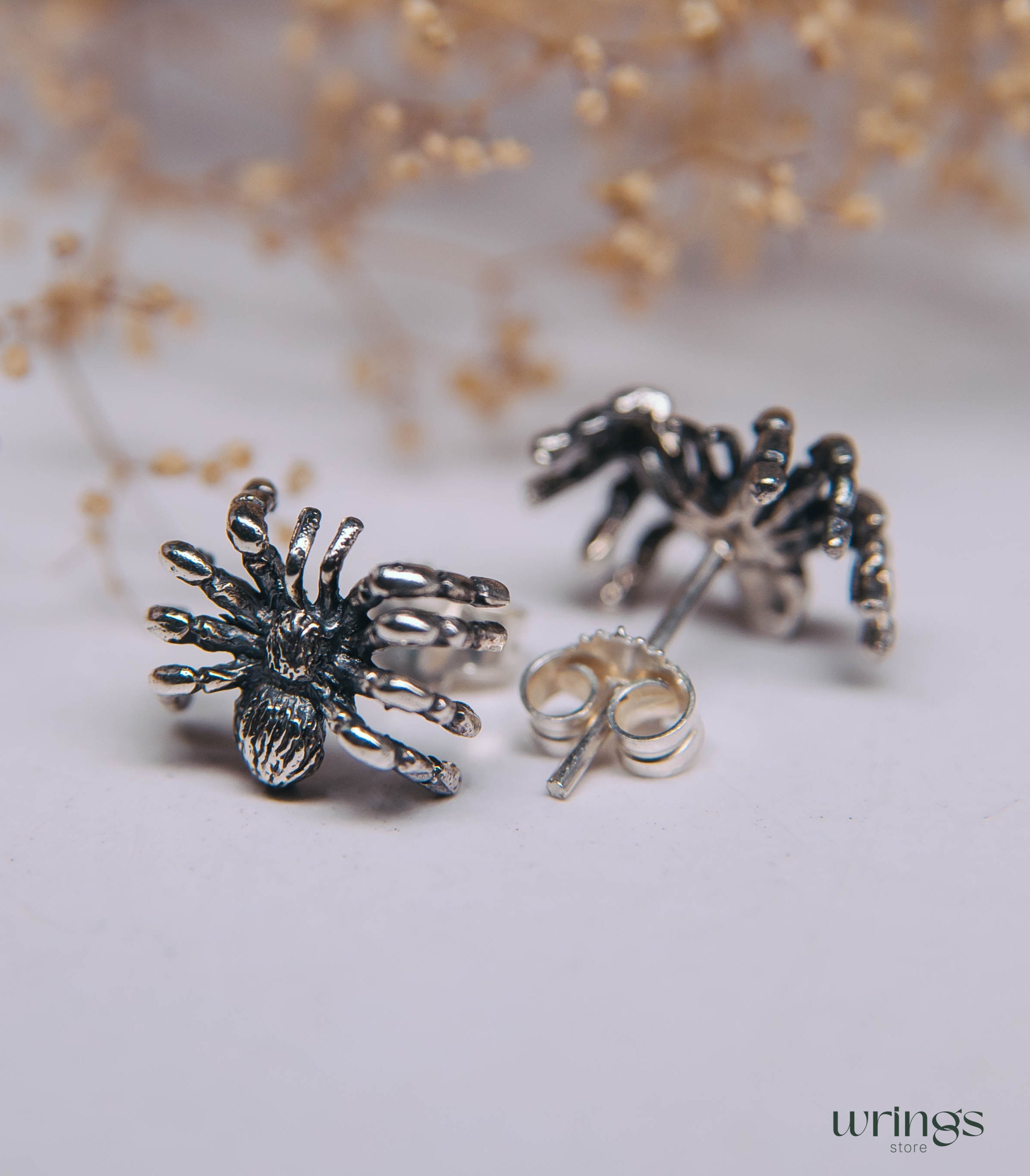 Tarantula Spider Earrings Stud Silver Gothic Style