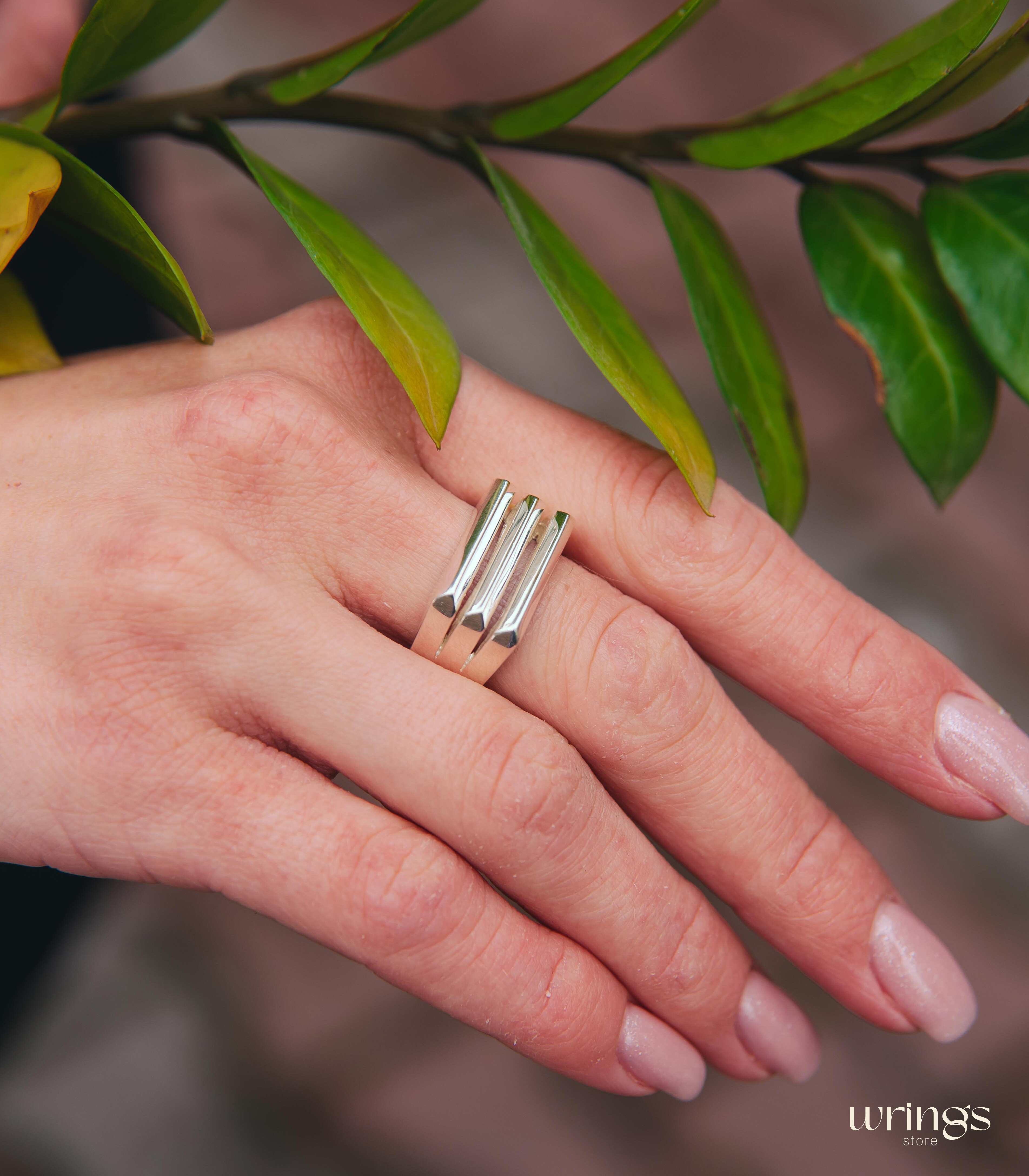 Grooved Lines Big Sterling Silver Statement Ring