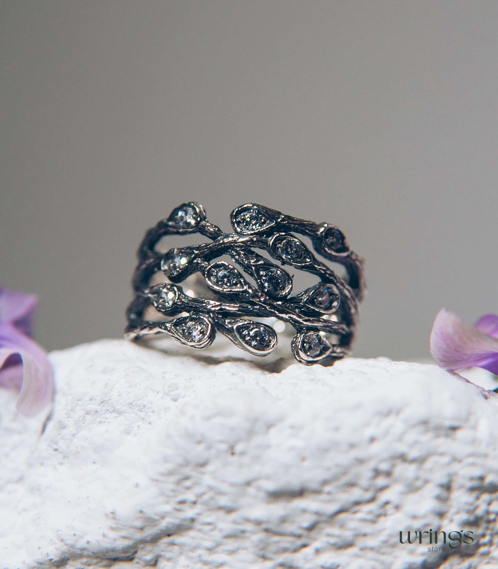 Wide Braided Branch Silver Womens Ring inspired by Nature