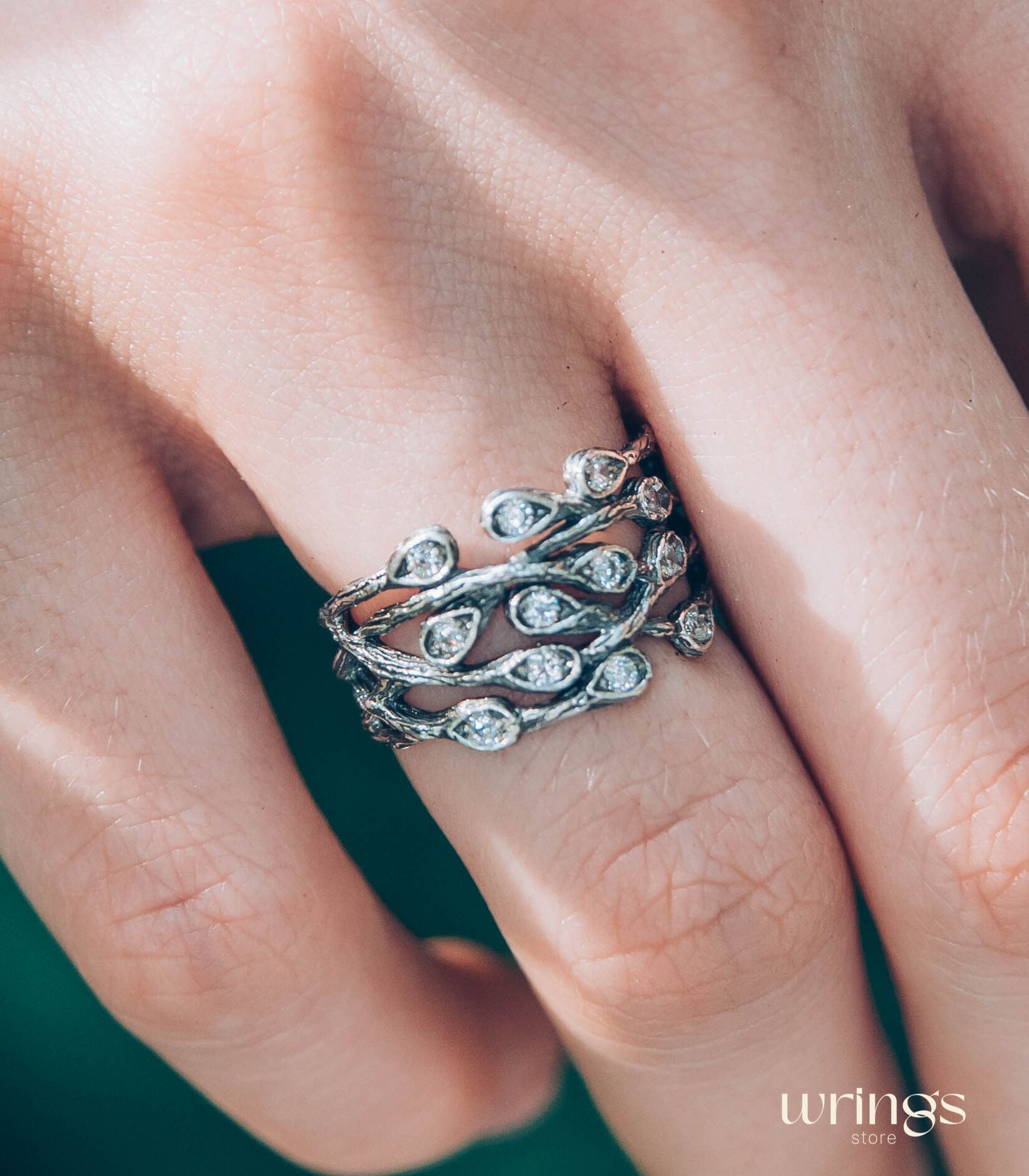 Wide Braided Branch Silver Womens Ring inspired by Nature