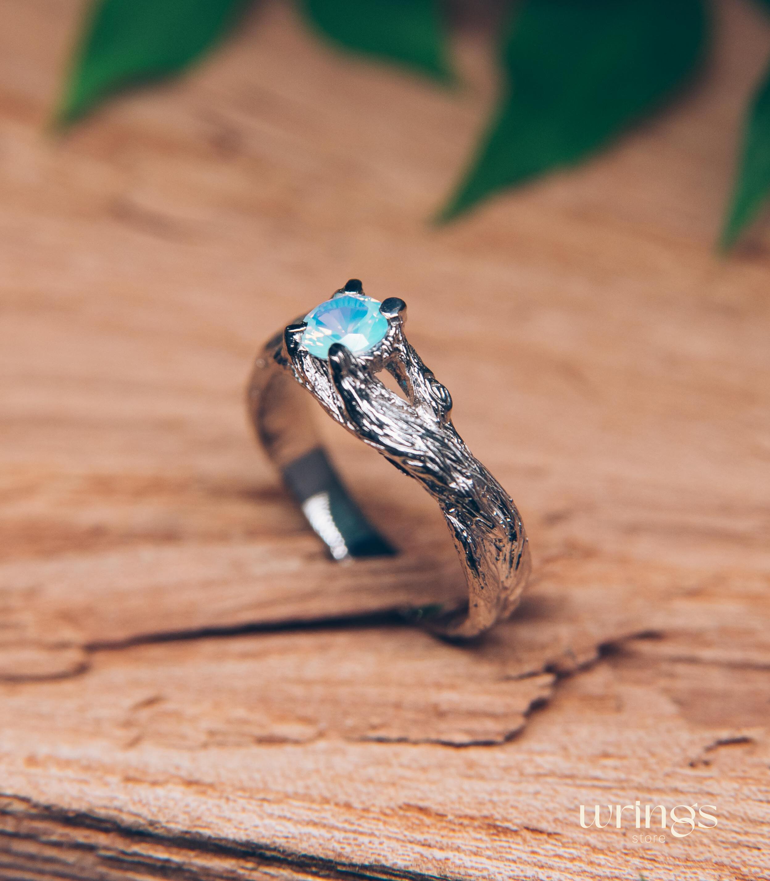 Moonstone in Whimsical Twisted Twig Engagement Ring Silver