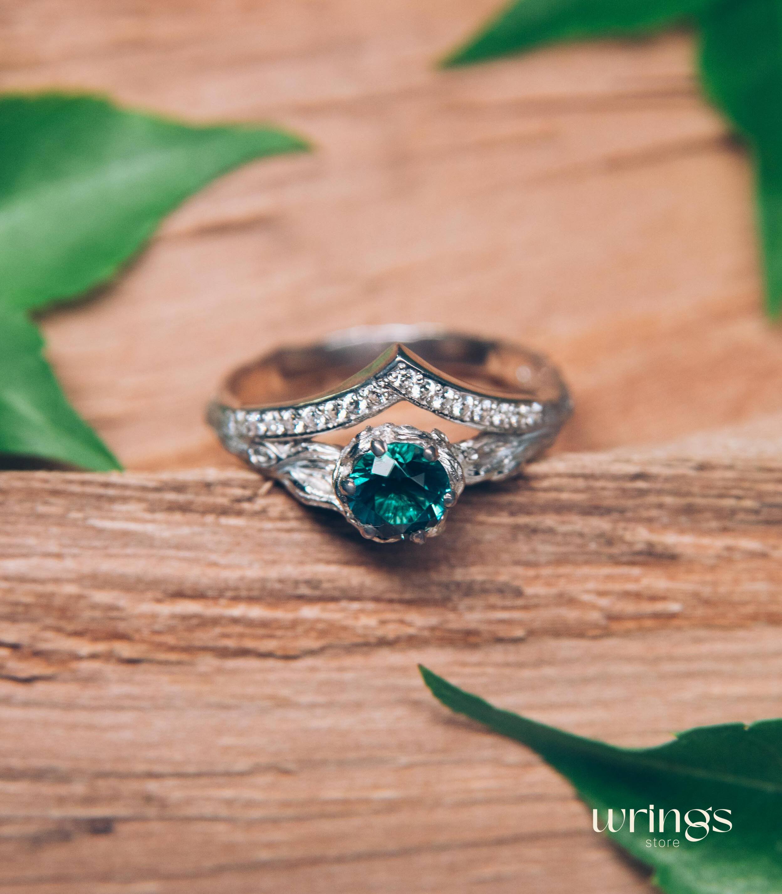 London Blue Topaz on Tree Branch & CZ Chevron Ring