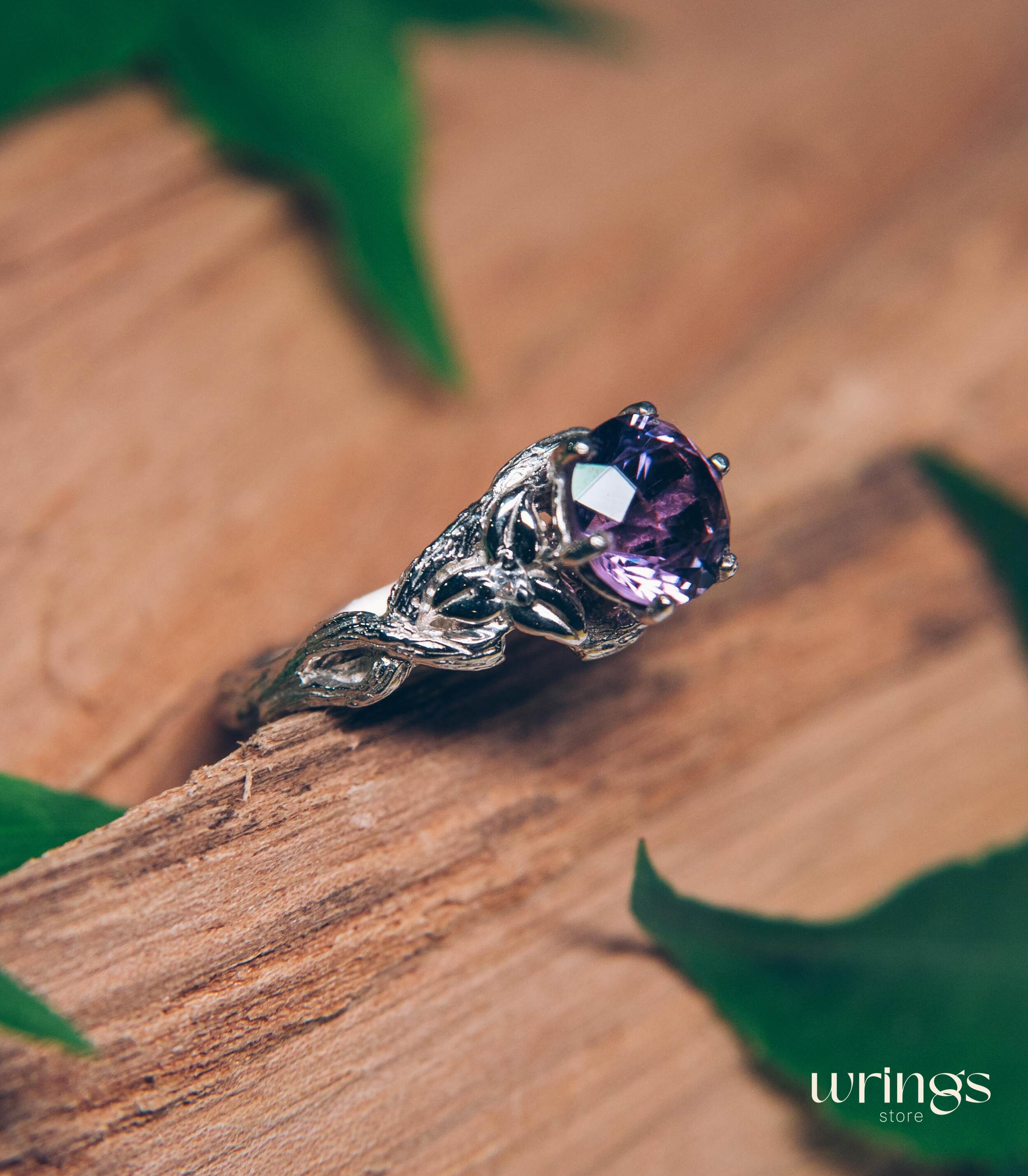 Large Amethyst & Infinity Twig and Leaves Engagement Ring