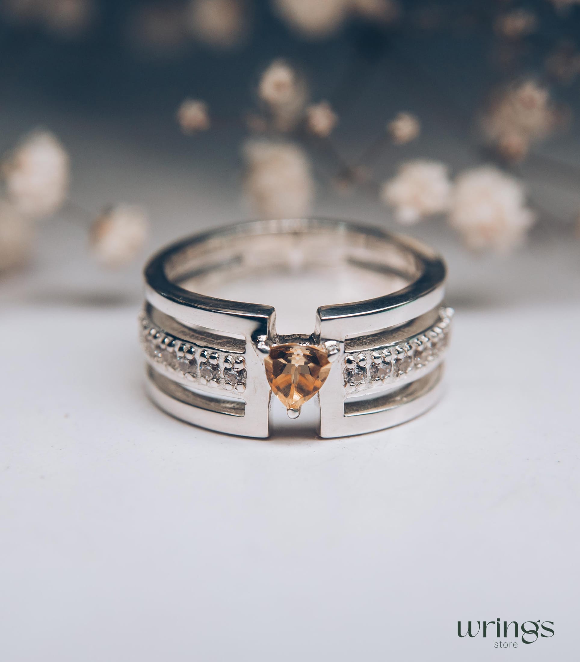 Womens Modernist Statement Ring with Trillion Citrine