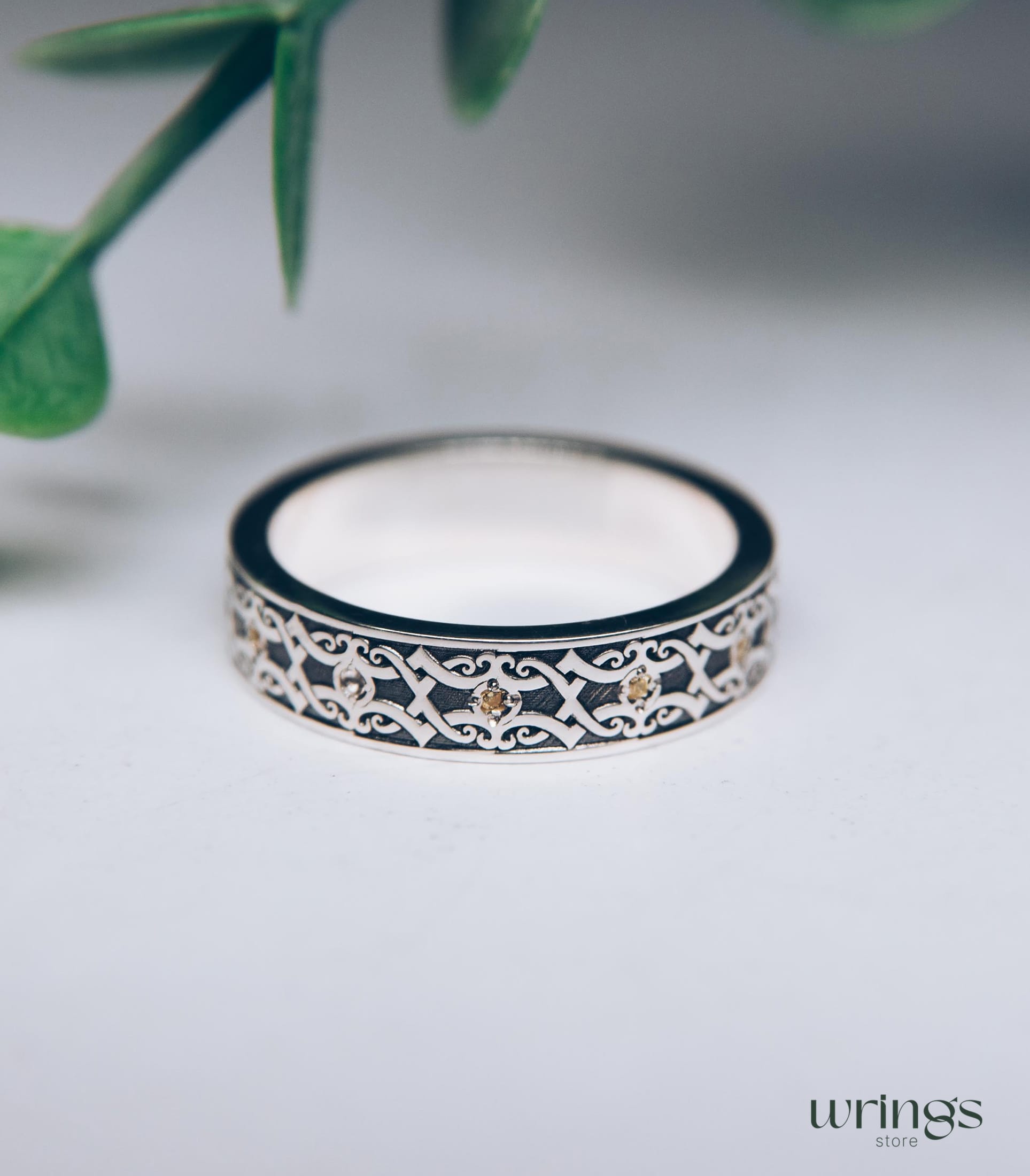 Viking Design Ring for Women with Citrines Silver