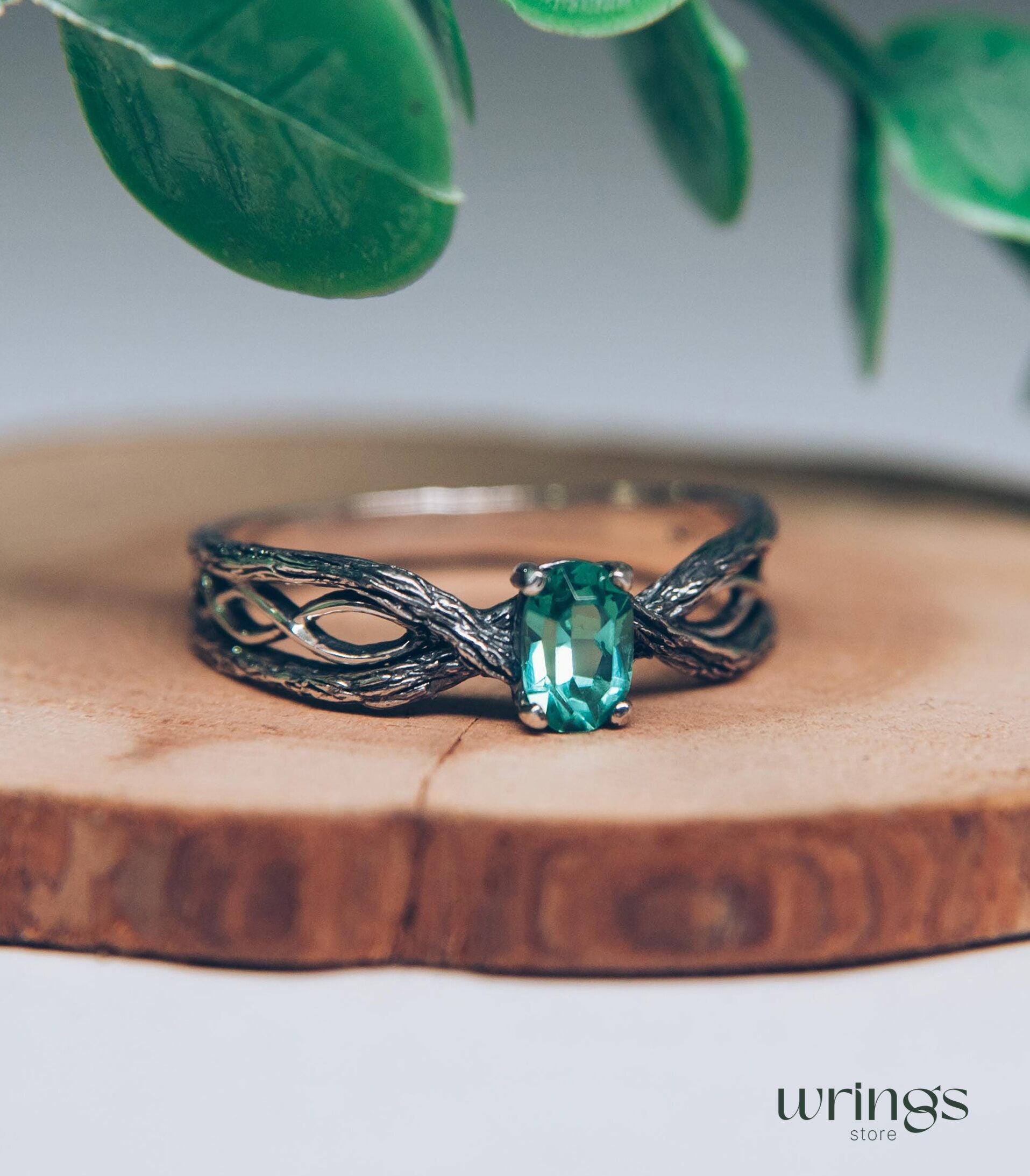 Dainty Green Quartz & Infinity Twisted Silver Branch Ring