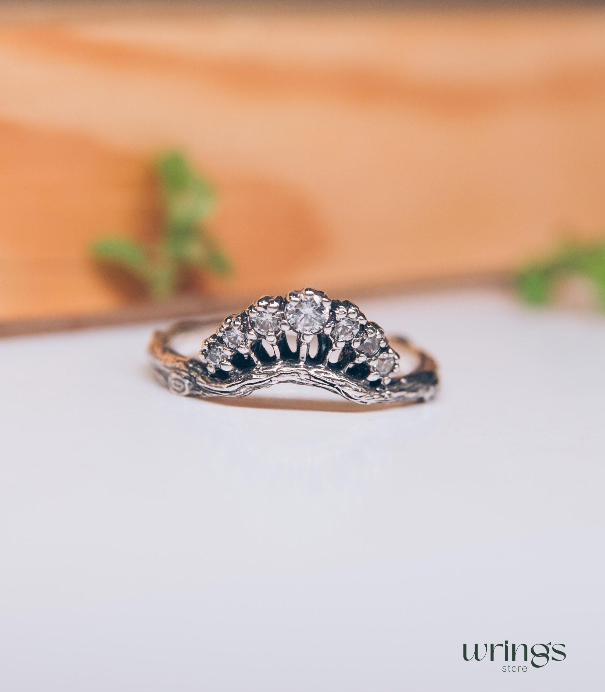 Forest Princess Tiara Ring with CZ Stones in Sterling Silver