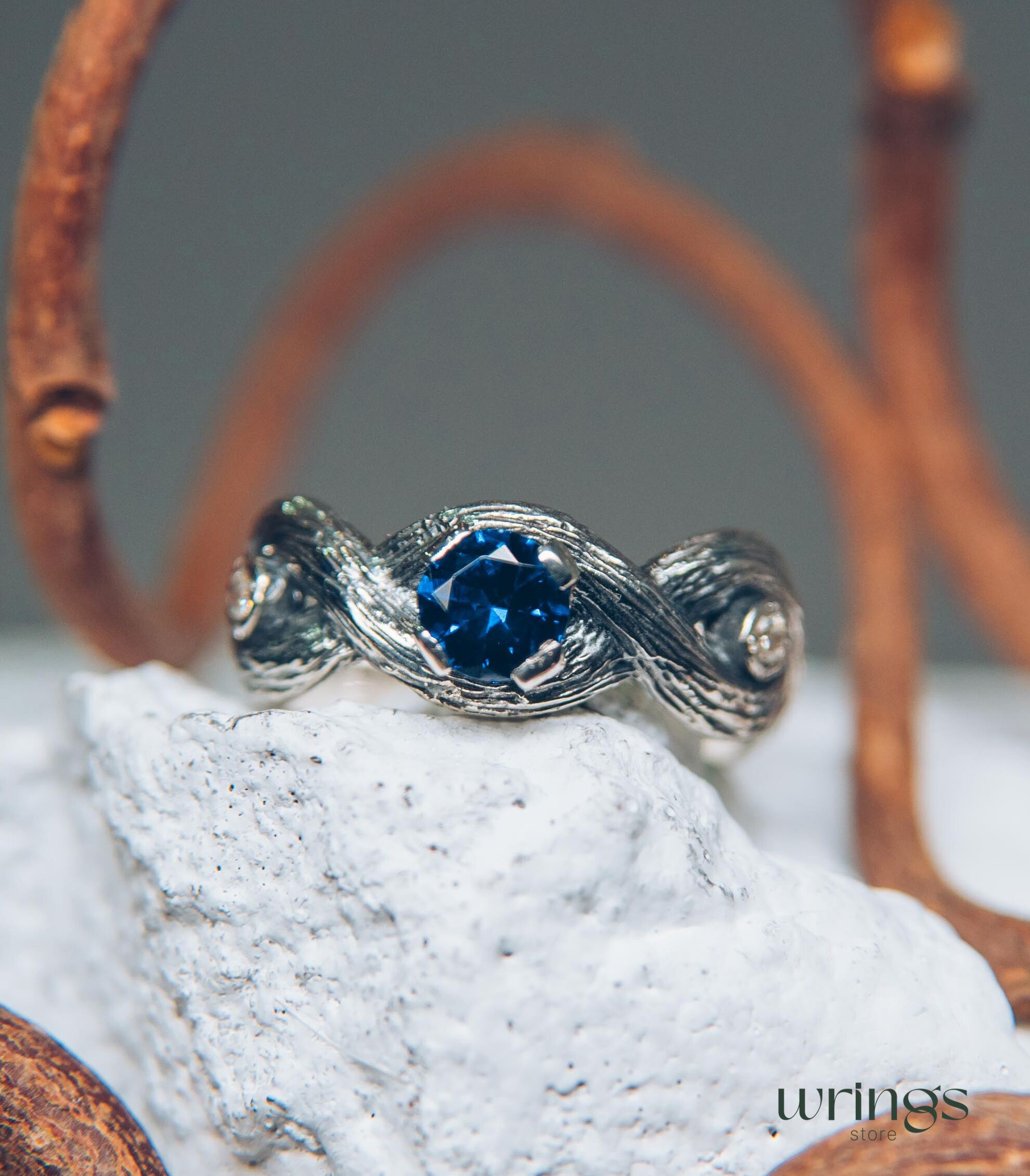 Sapphire Infinity Engagement Ring for Her — Solid Silver scrollwork