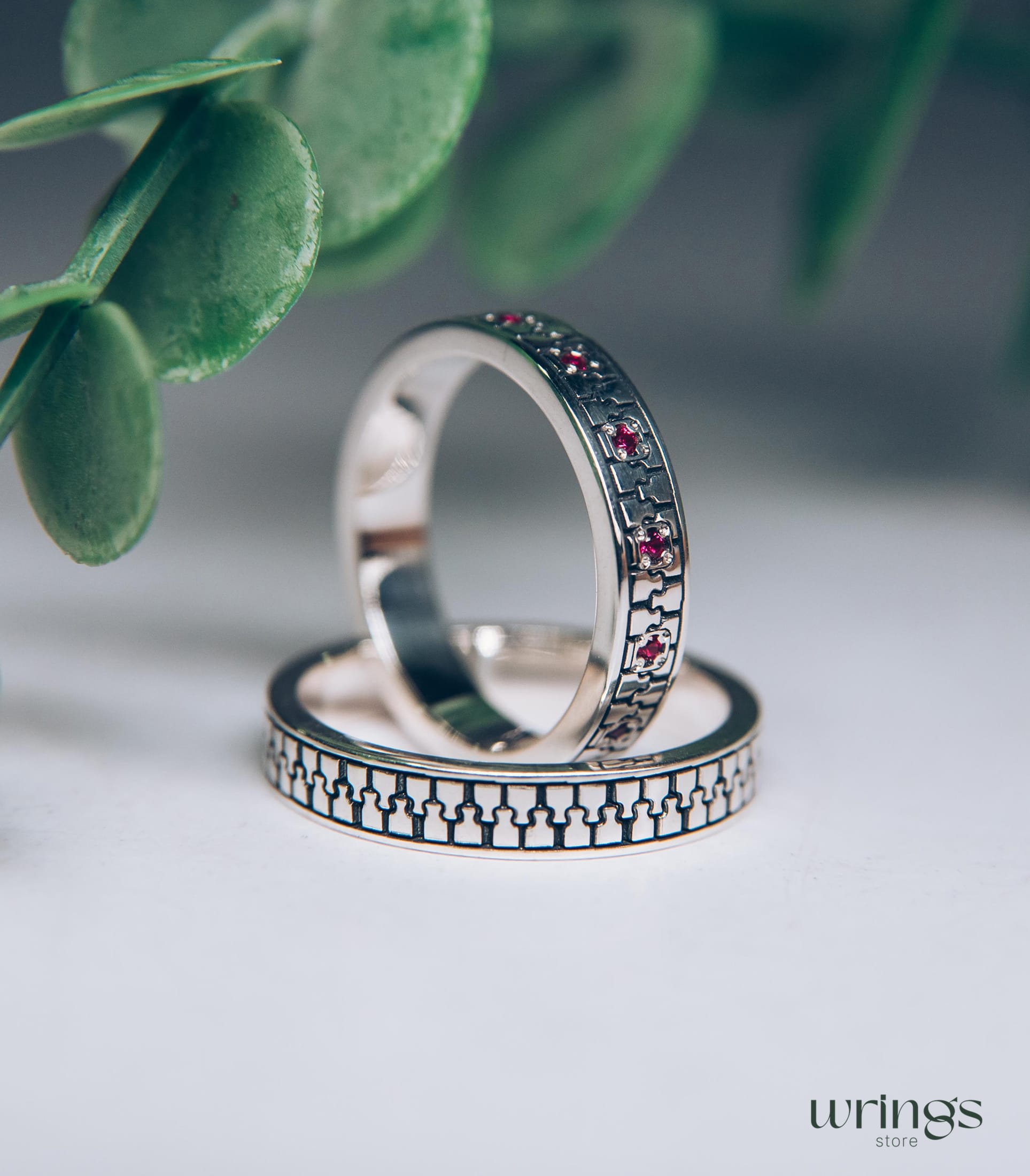 Engraved Zipper Couple Promise Rings Set with Gems Y2K