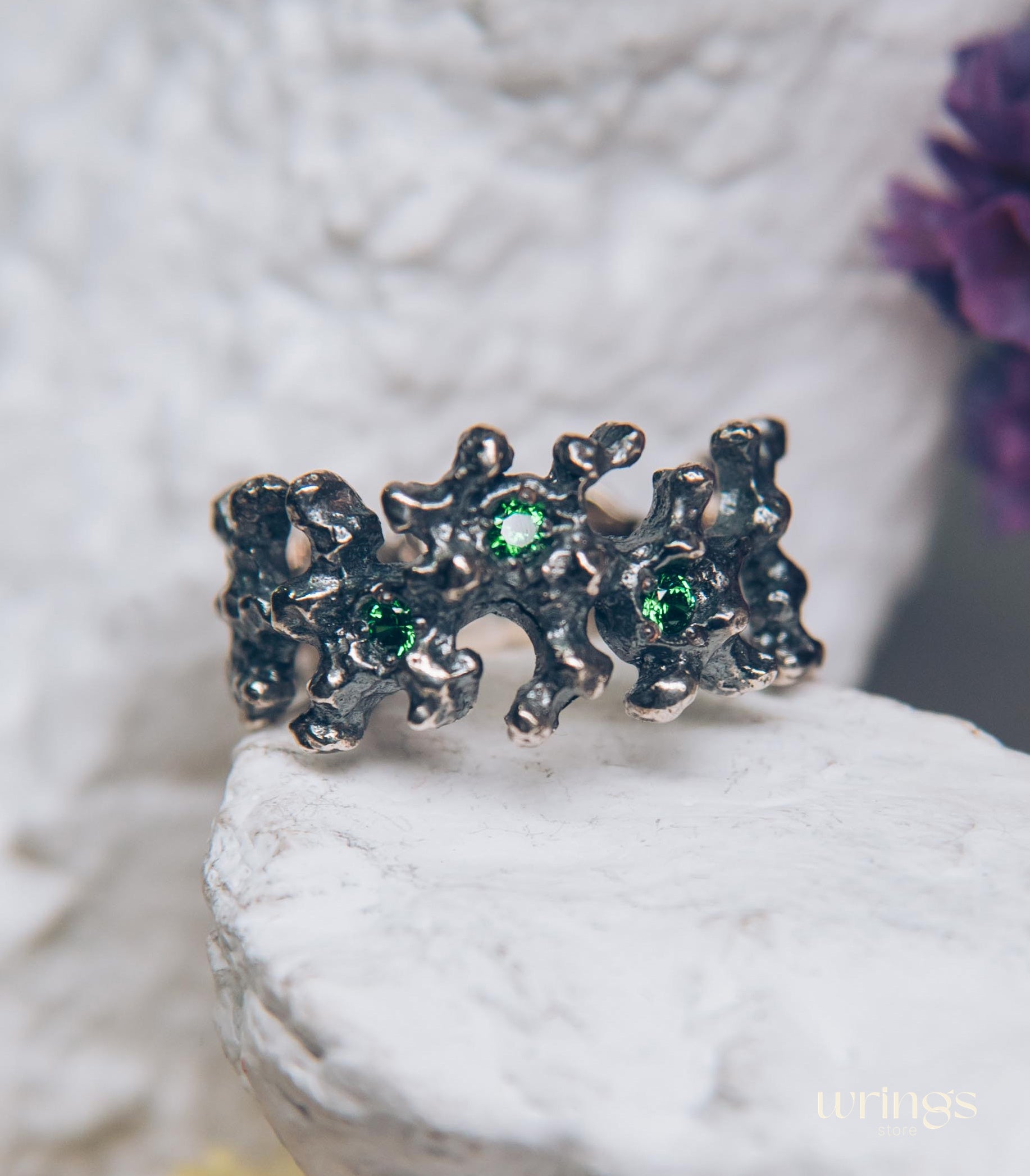 Silver Ocean Coral Ring with Multi Gemstone