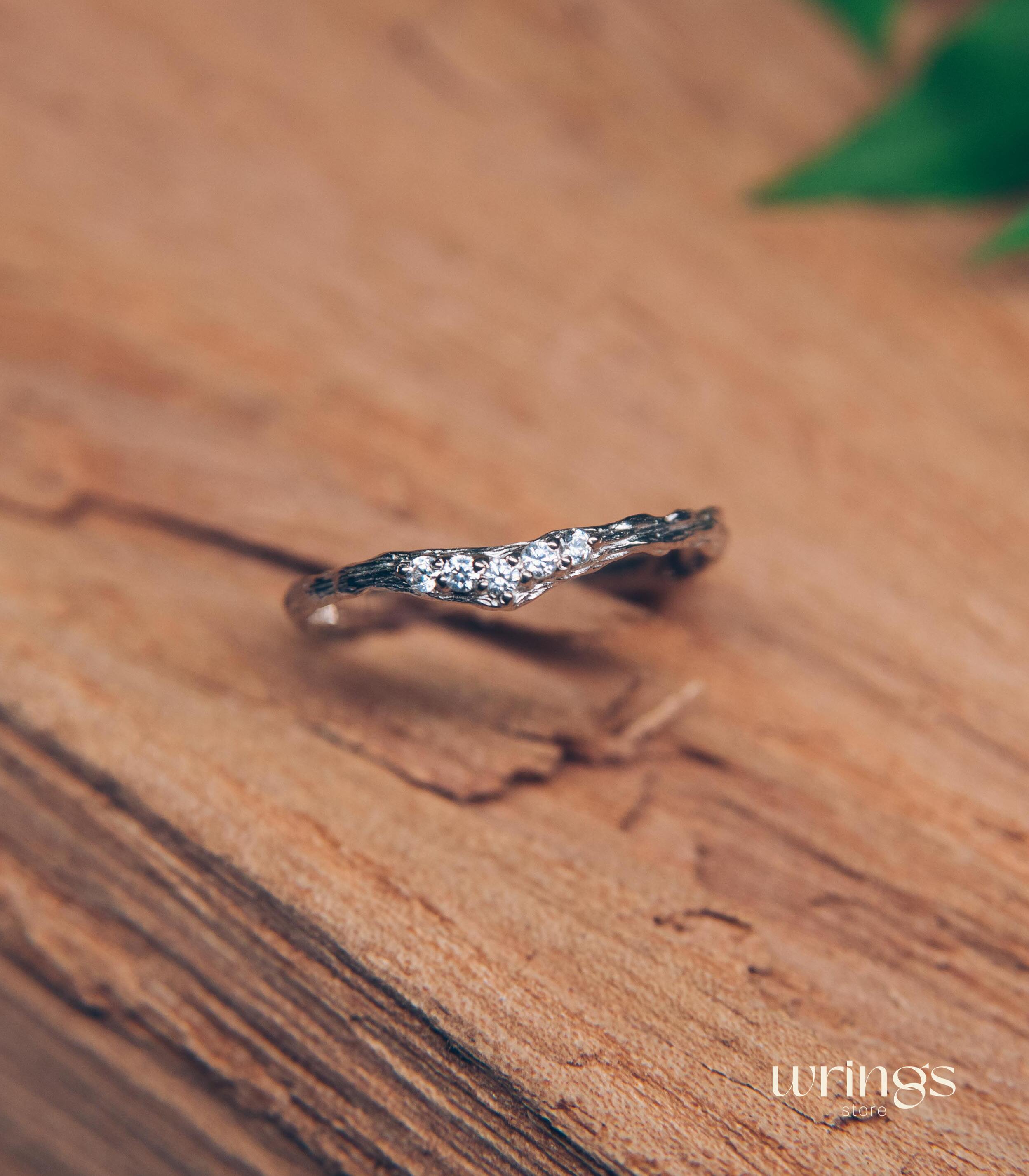 Curved Tree Branch CZ Chevron Wedding Band for Women