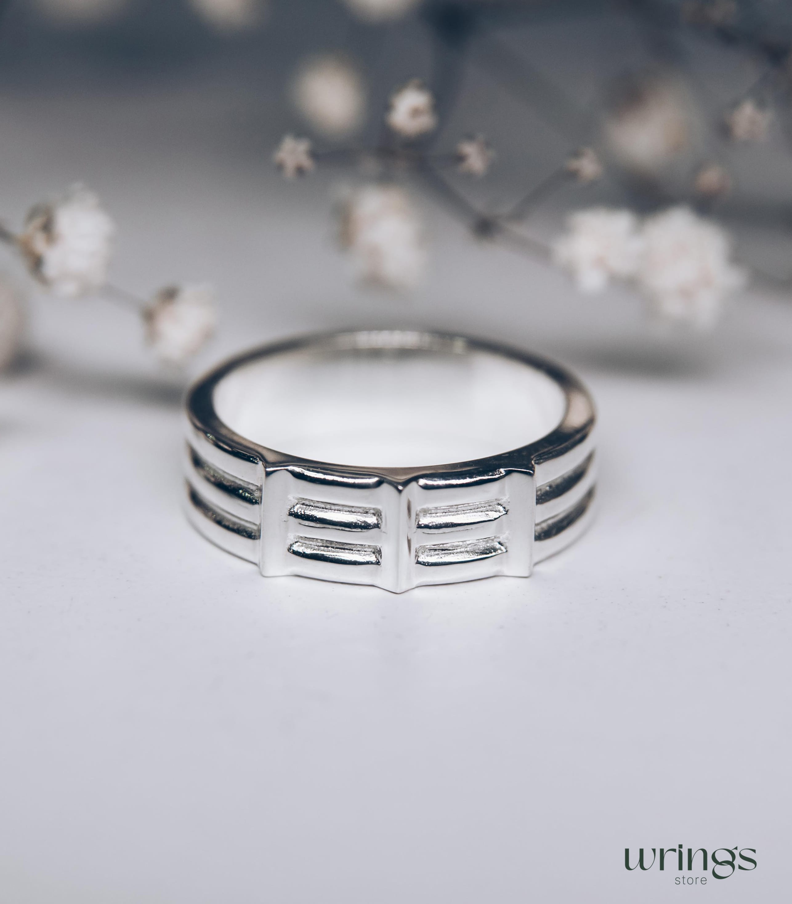 Silver Wedding Band with Brutal Style Sash Textured