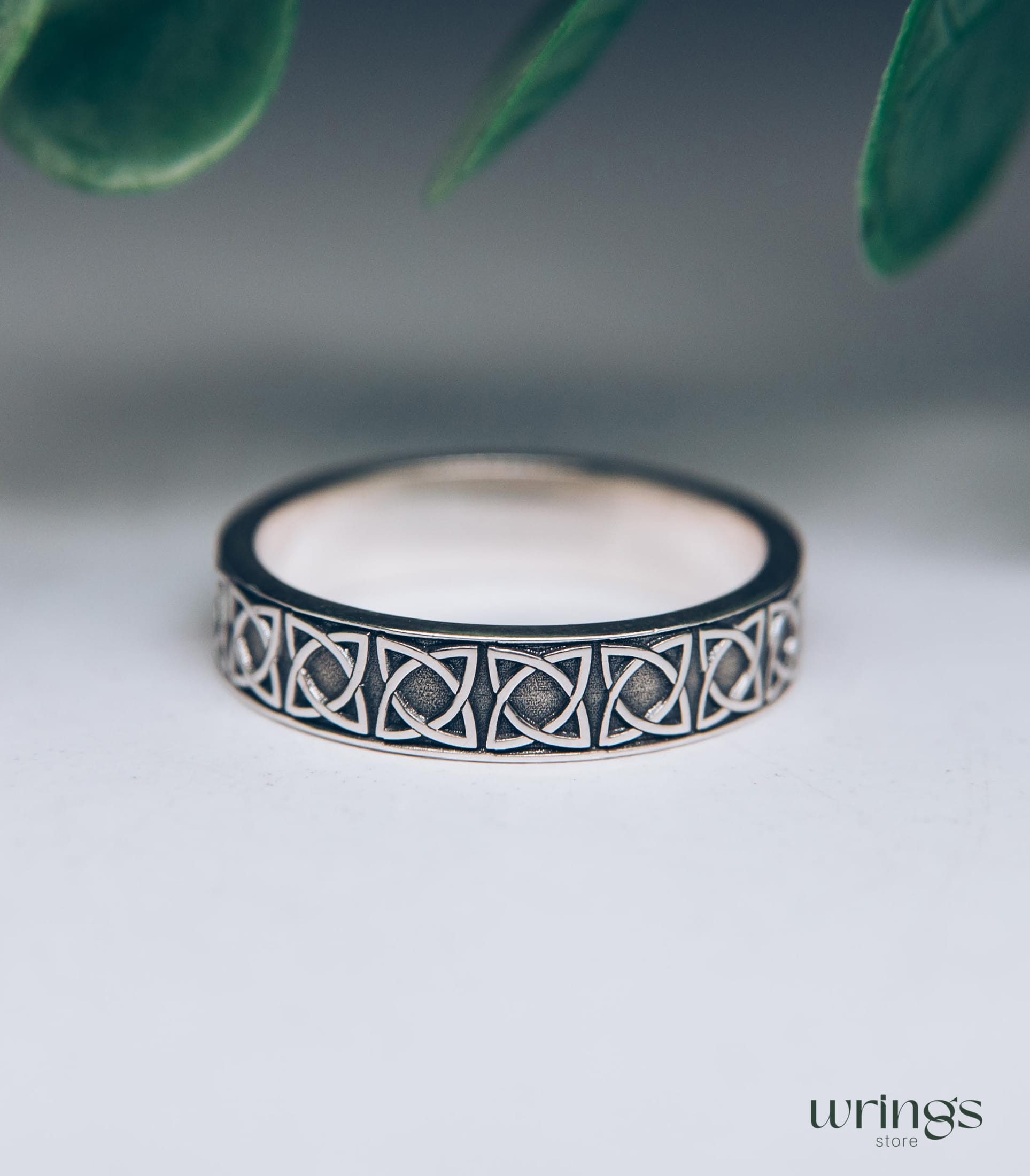 Mens Celtic Band Ring Silver Engraved Irish Symbol