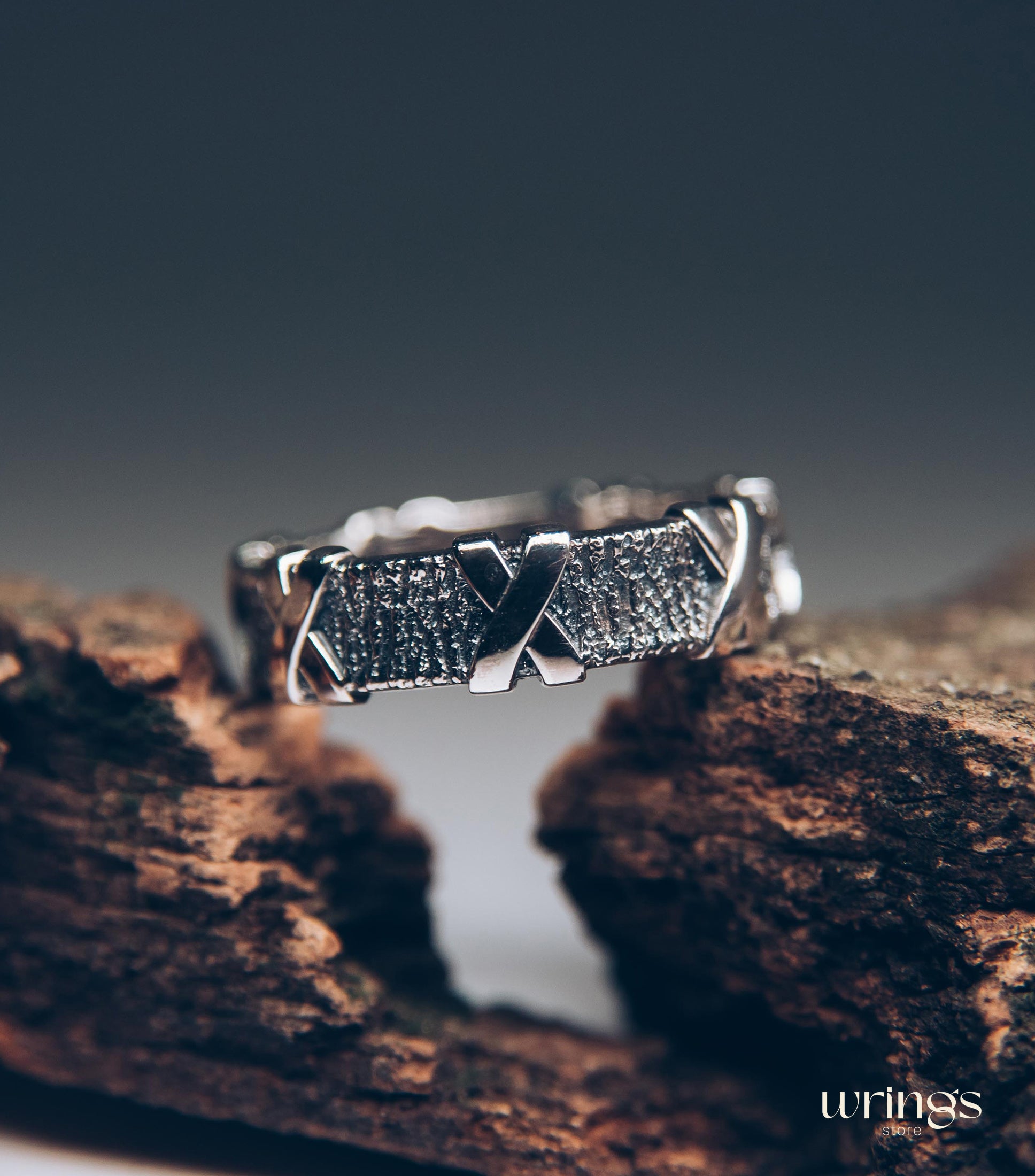 Cross and Tree bark Men's durable Ring — Wild Nature Wedding Band