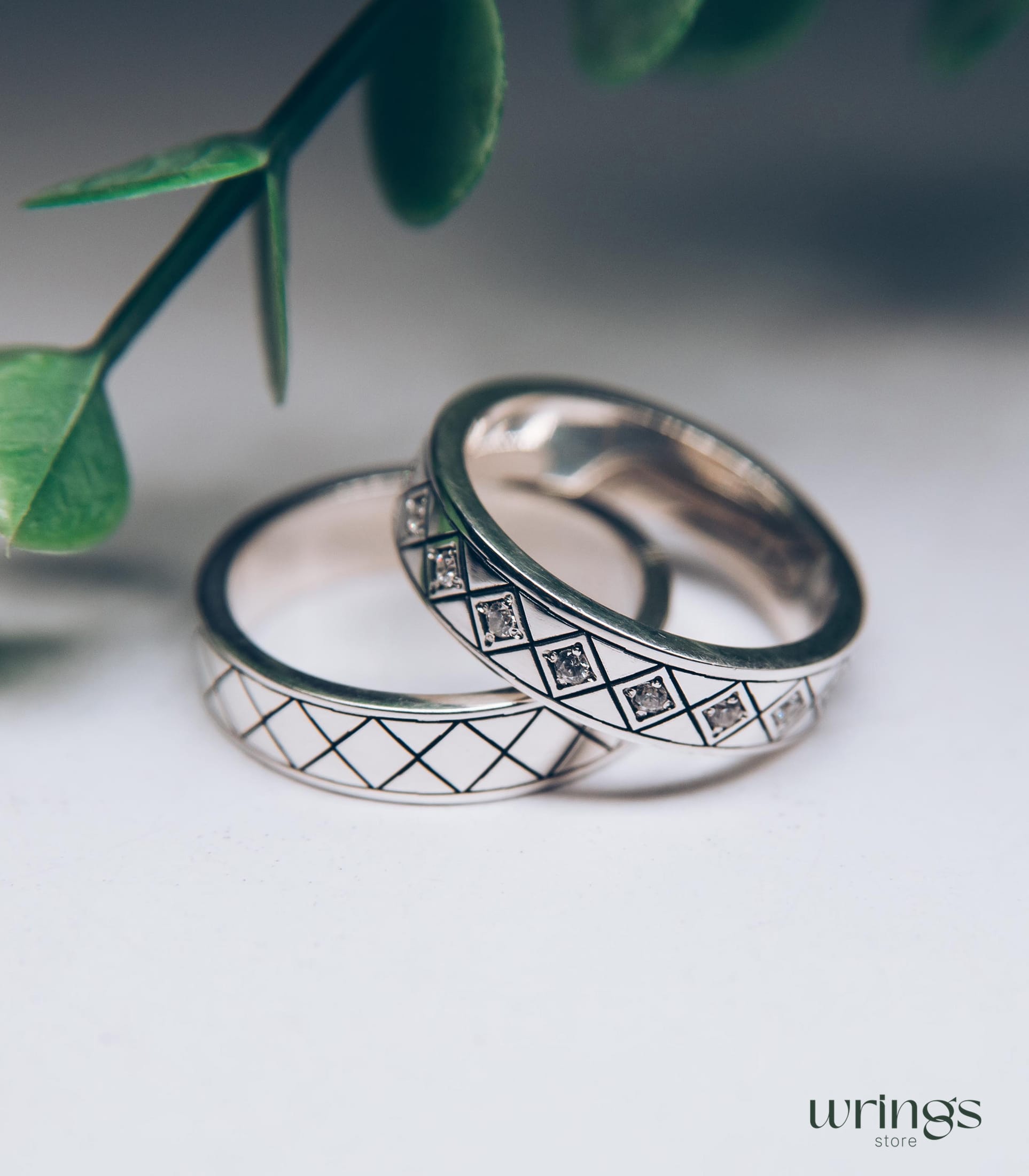 Rhombus Design Matching Wedding Bands Multi Gemstone