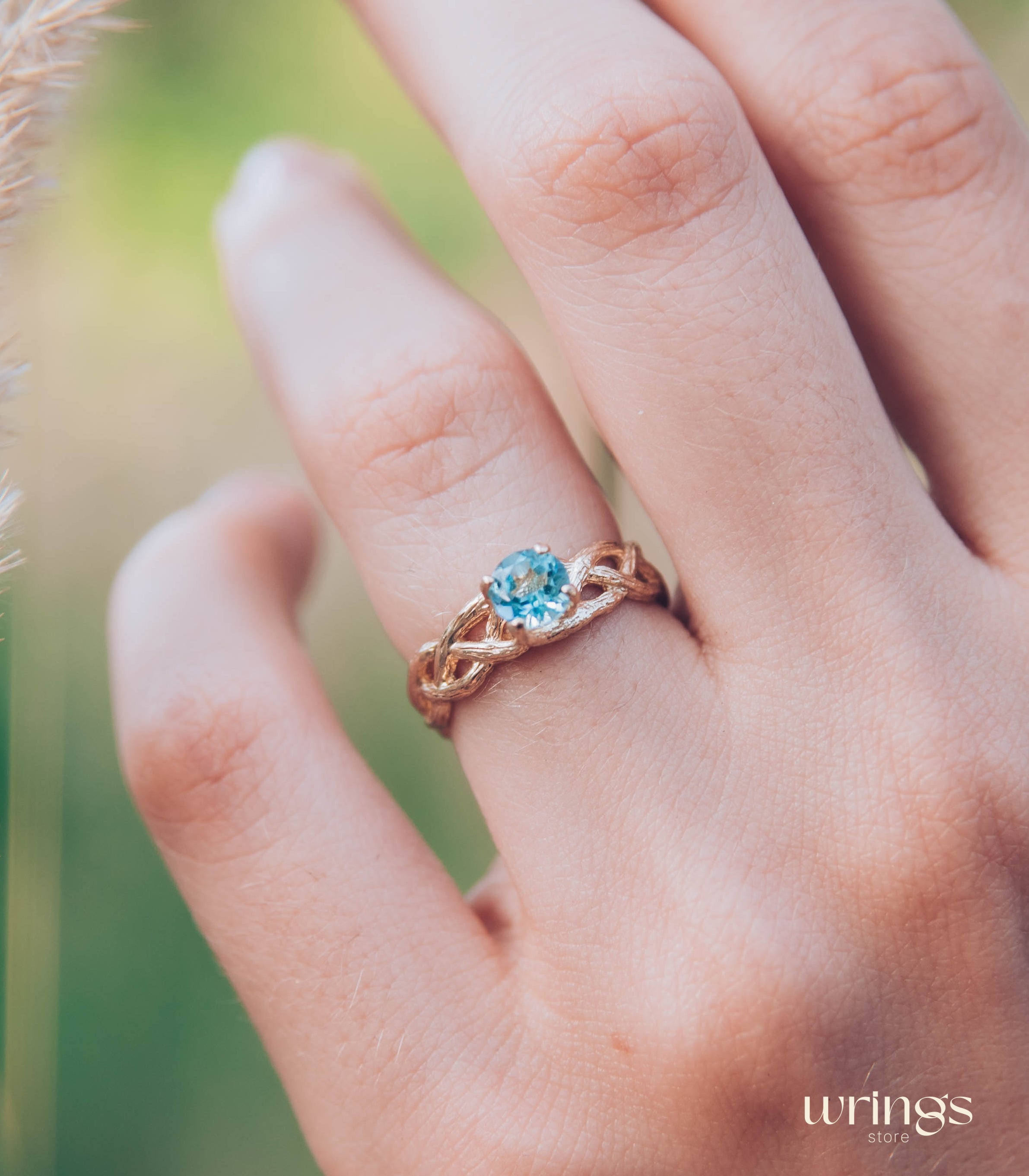 Topaz & Gold Tree Branch Infinity Engagement Ring 14k