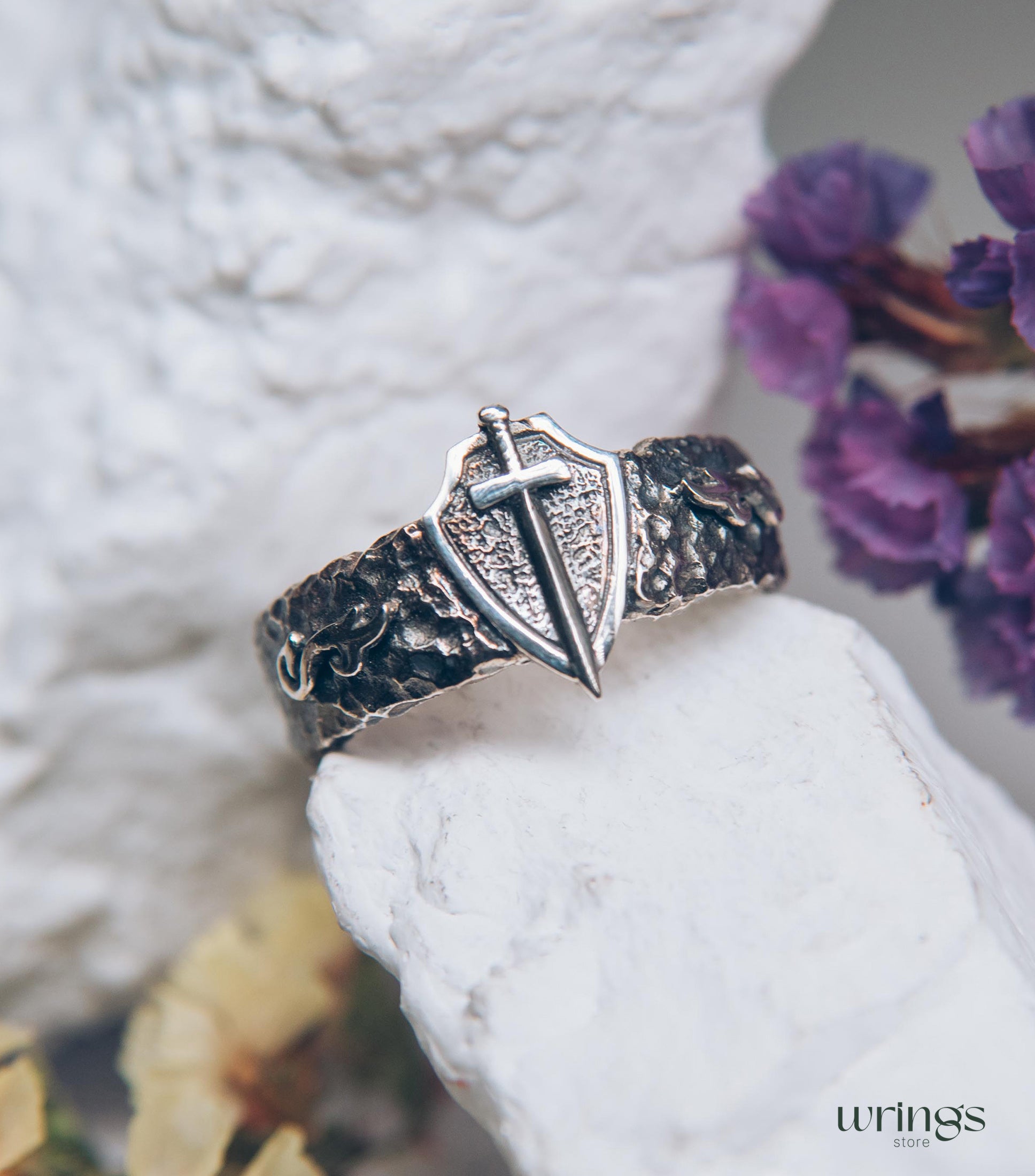 Sword and Shield Unique Men's Silver Band