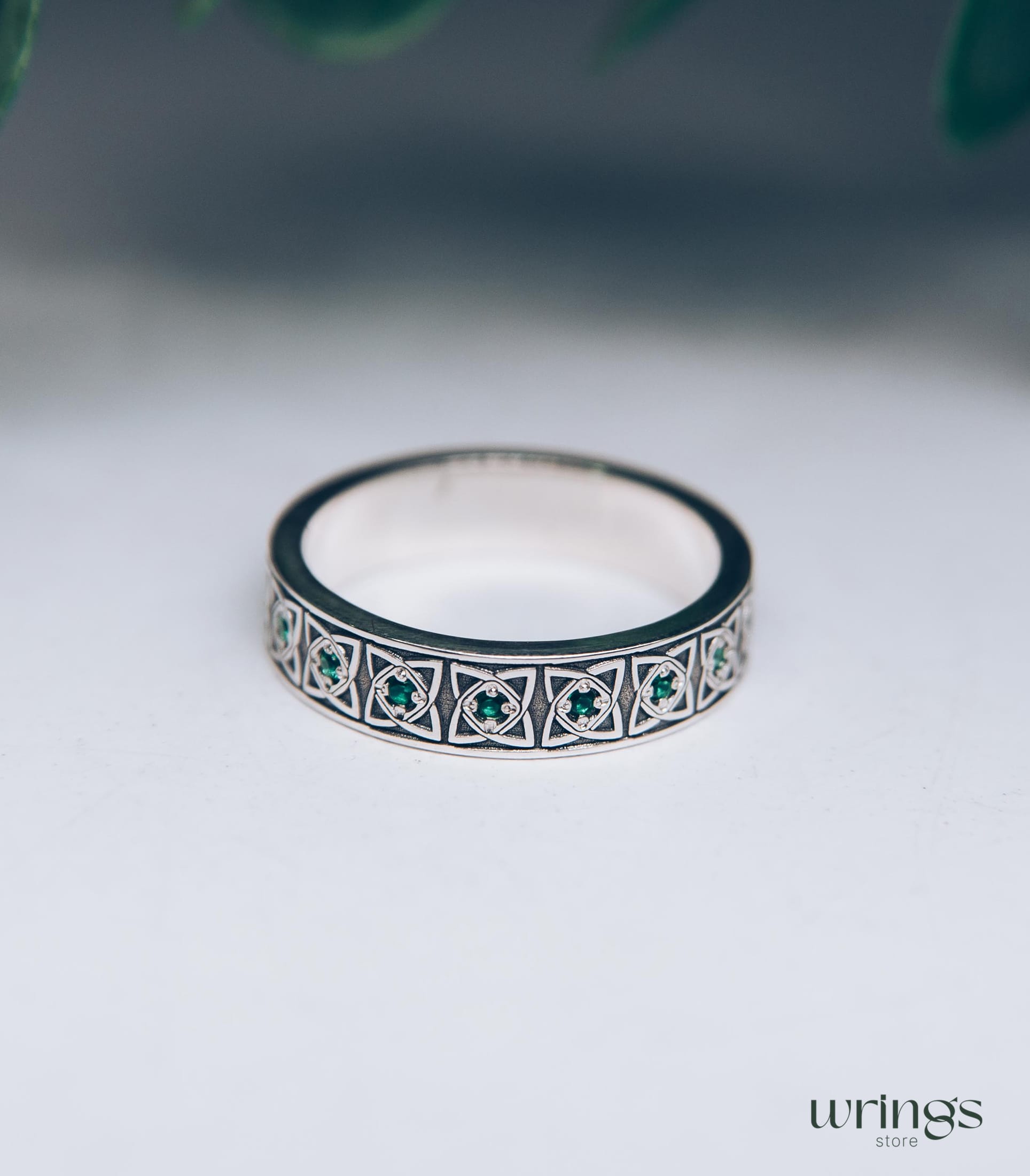 Womens Celtic Ring with Emeralds Multi Stone Silver