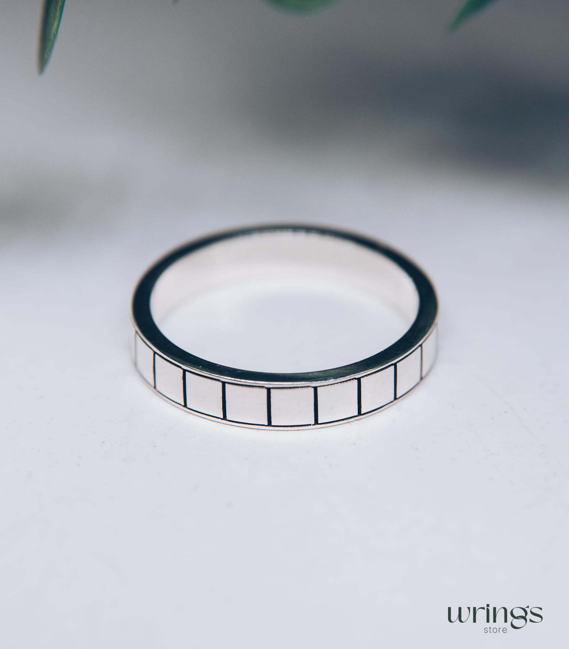 Plain Geometric Design Engraved Promise Ring Silver