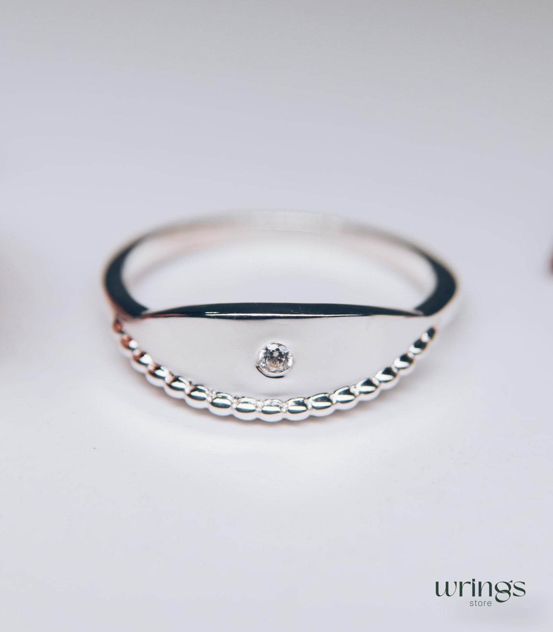 Unique Sterling Silver Boho Wedding Ring with Diamond