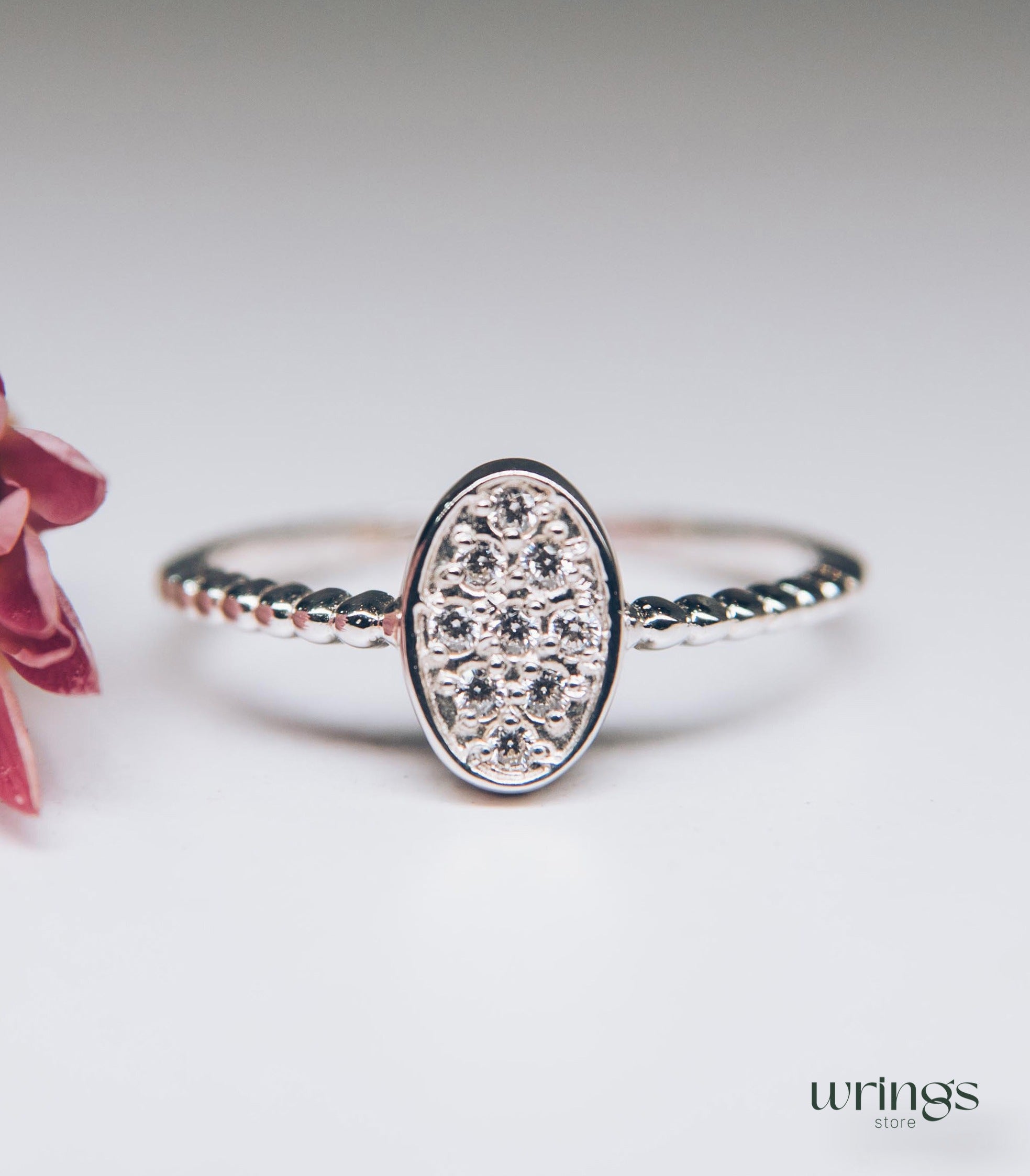 Pave Style Diamonds Bubble Oval Ring Silver