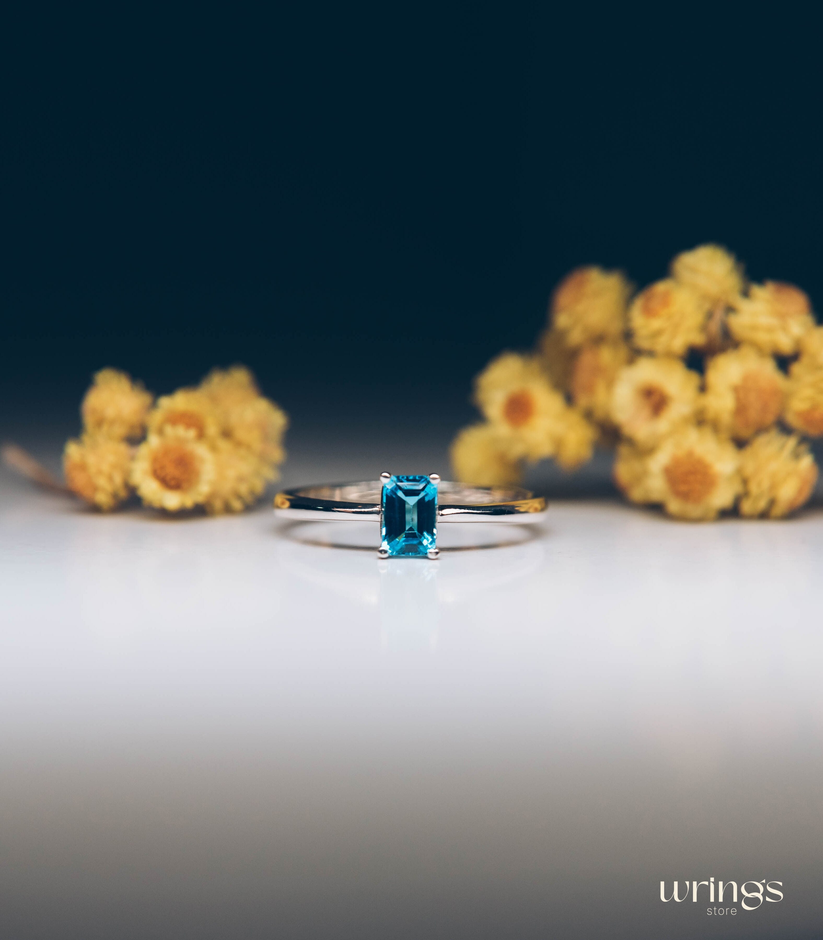 Topaz Gemstone Silver Octagon Solitaire Engagement ring