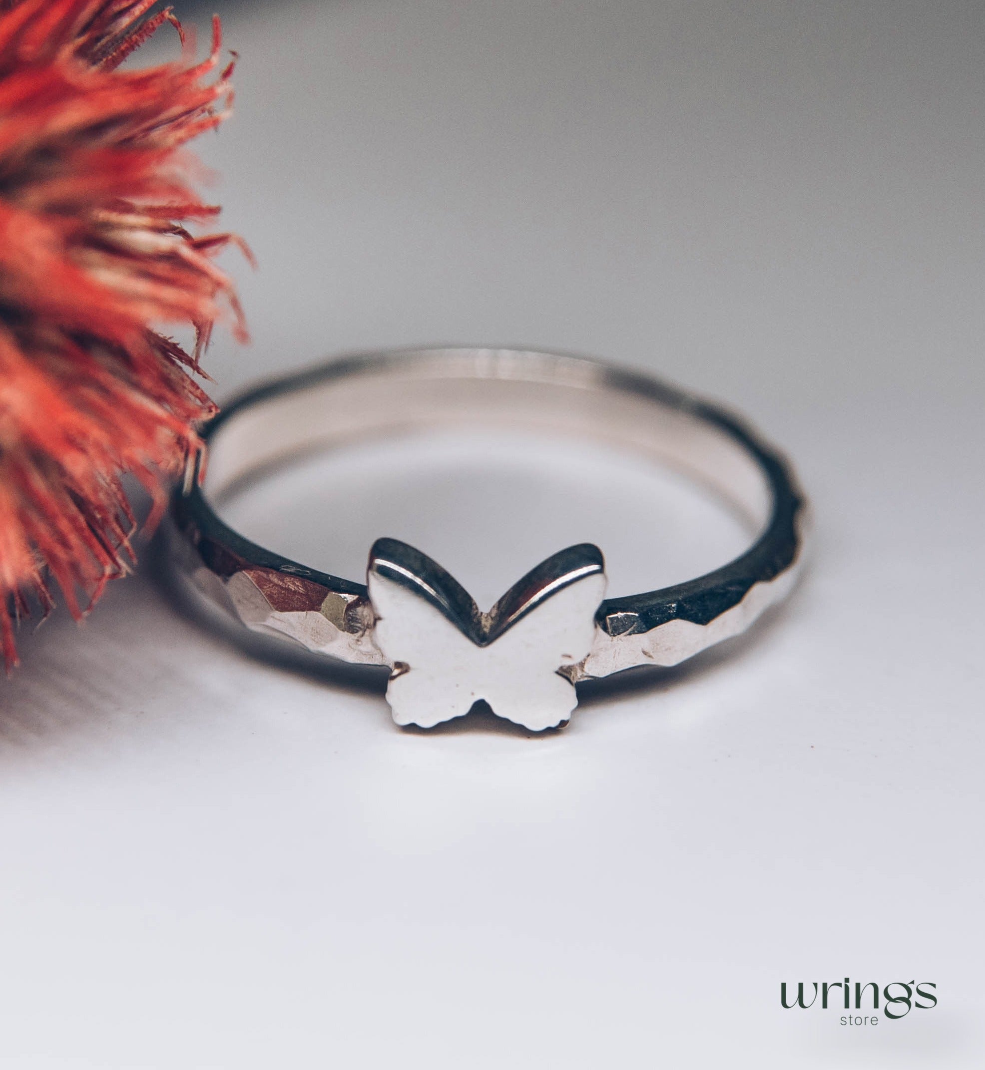 Hammered Silver Butterfly Promise Ring for Women