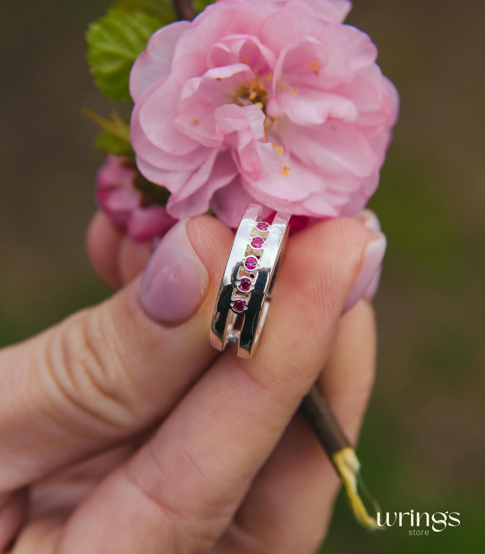 Open Silver Silver Ring Multi Stone Rubies