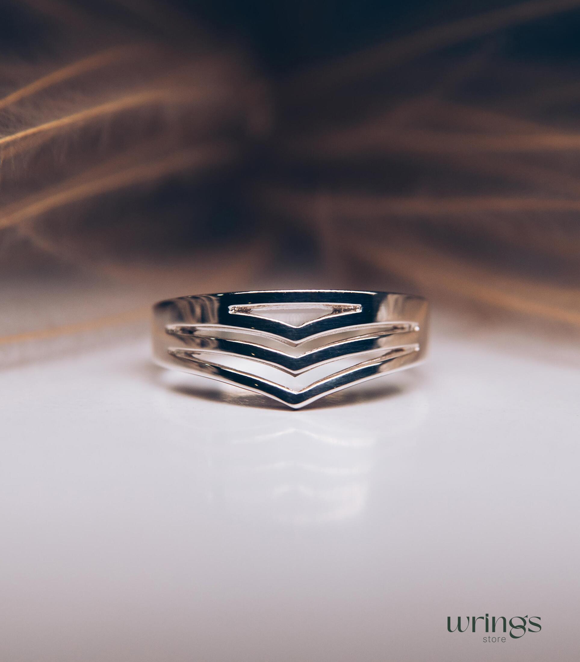 Stylish Wide Women's Chevron Wedding Band Silver