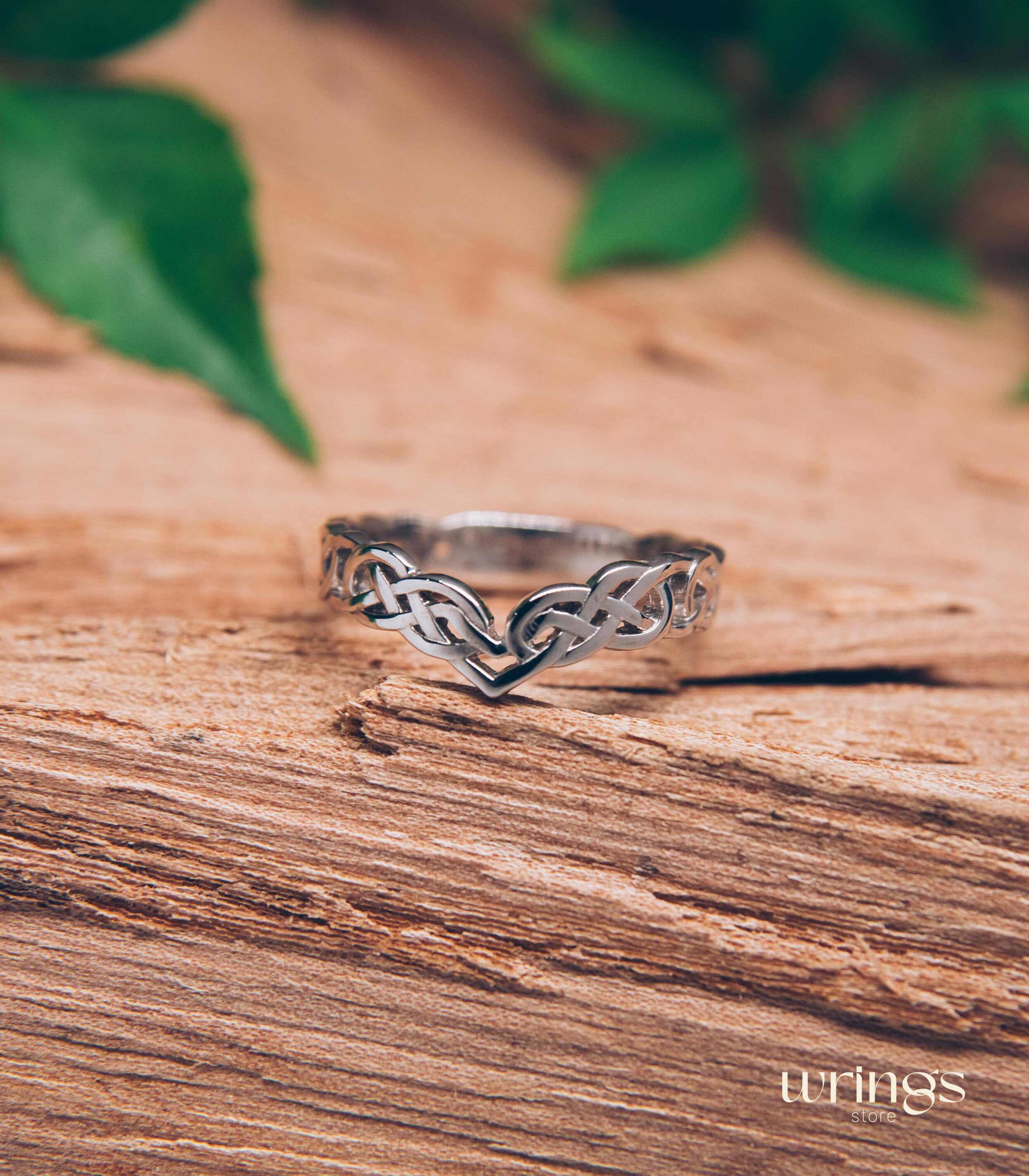 Celtic Knot Silver Chevron Wedding Band Ring