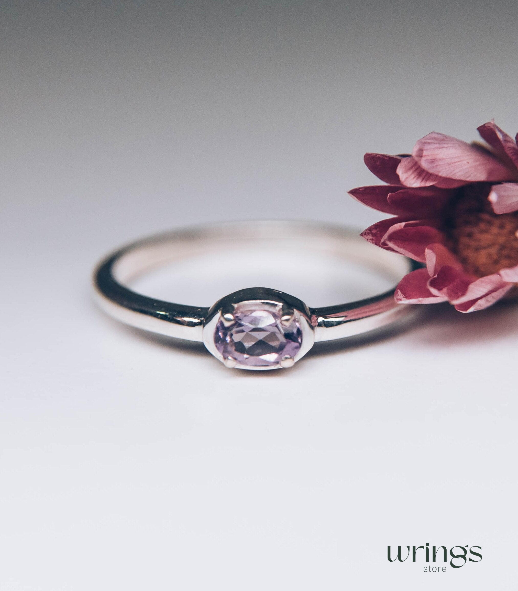 Oval Amethyst Simple Silver Engagement Ring