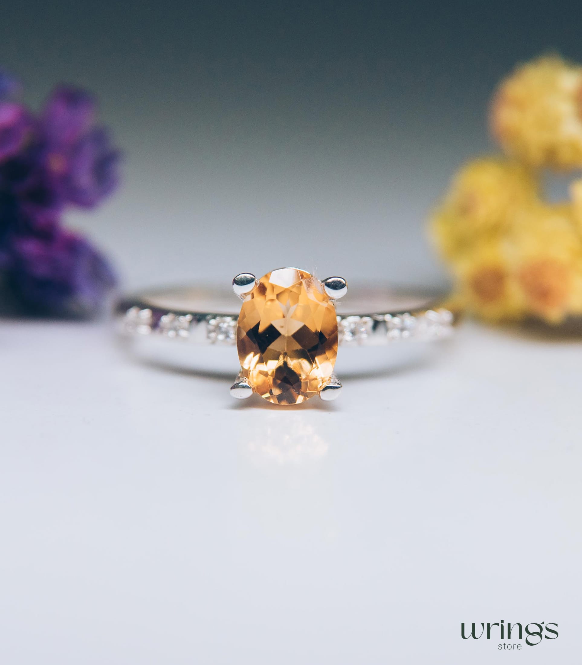 Large Oval Citrine Engagement Ring with Side Stones