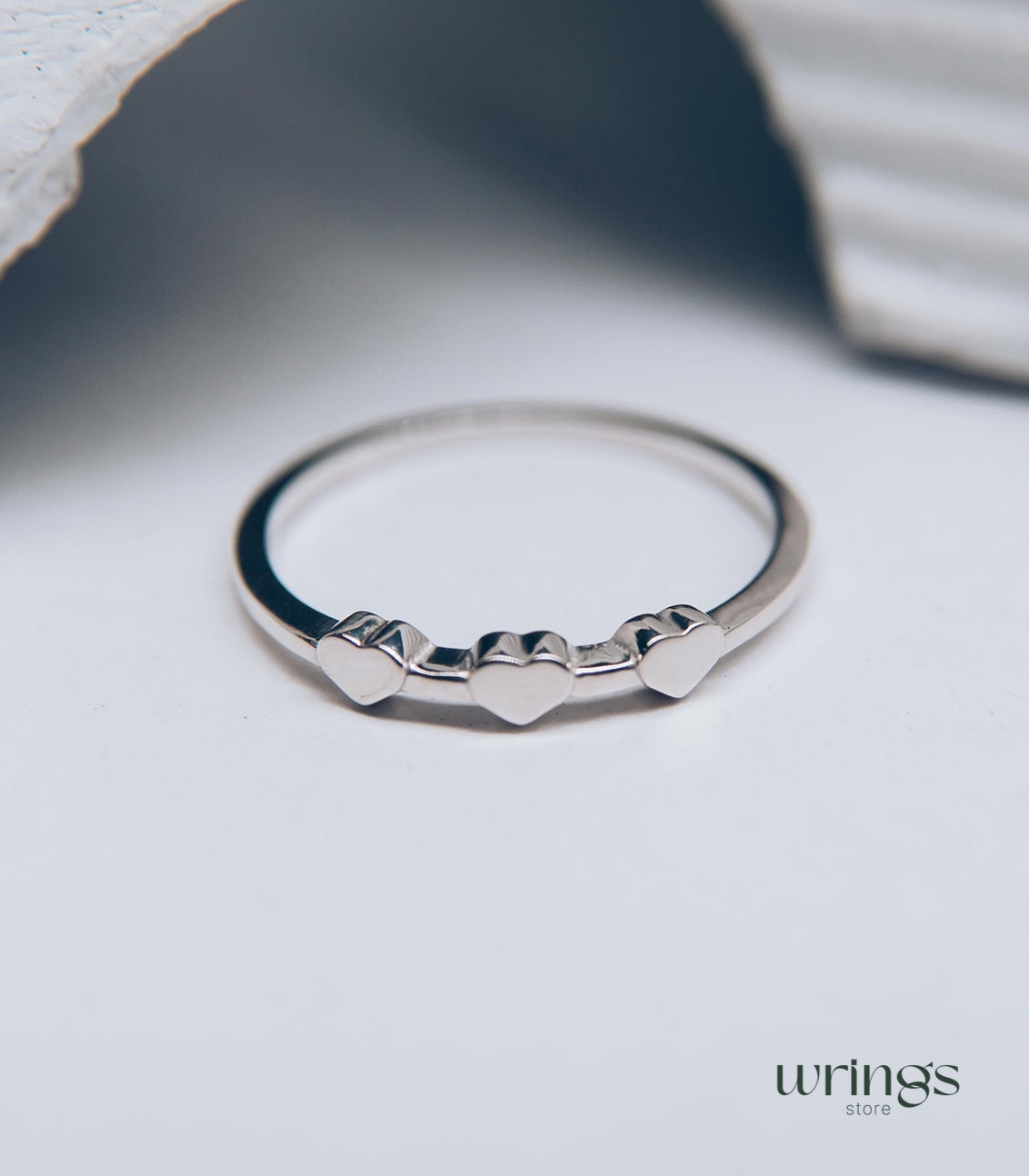 Three Hearts Silver Minimalist Promise Ring for Her