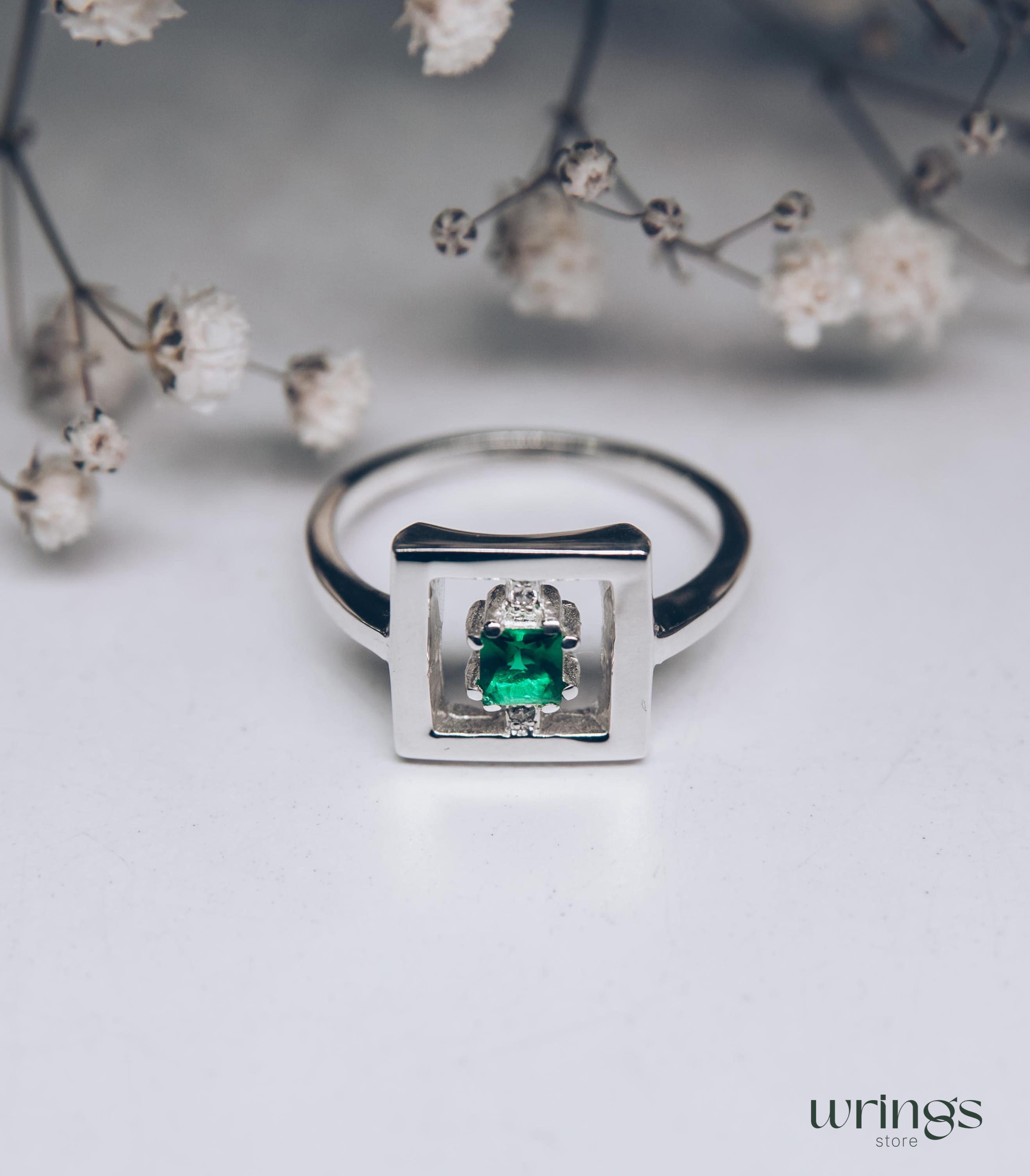 Open Silver Square Cocktail Ring with Custom Gemstone