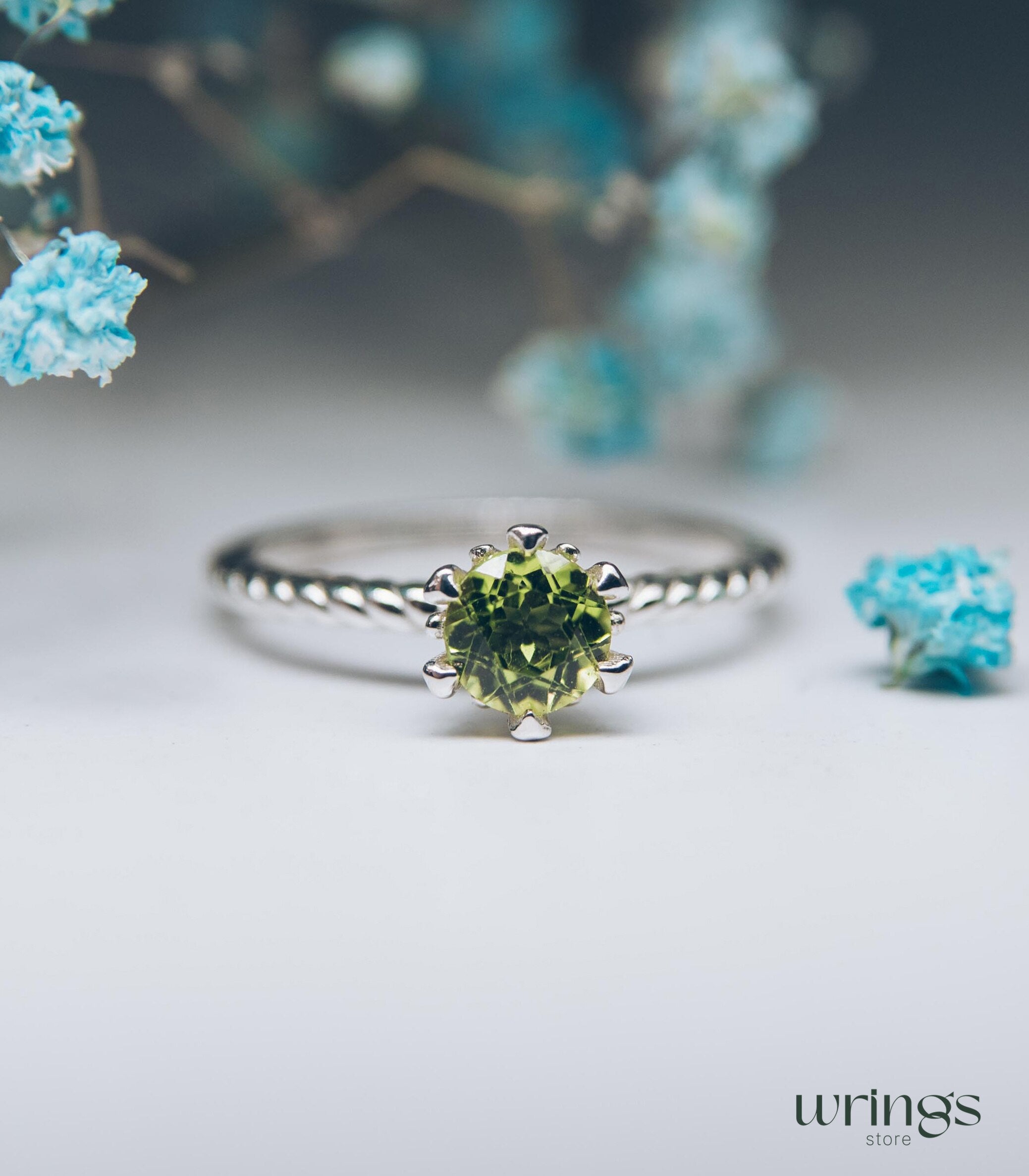 Large Green Peridot Engagement Ring Prong Solitaire