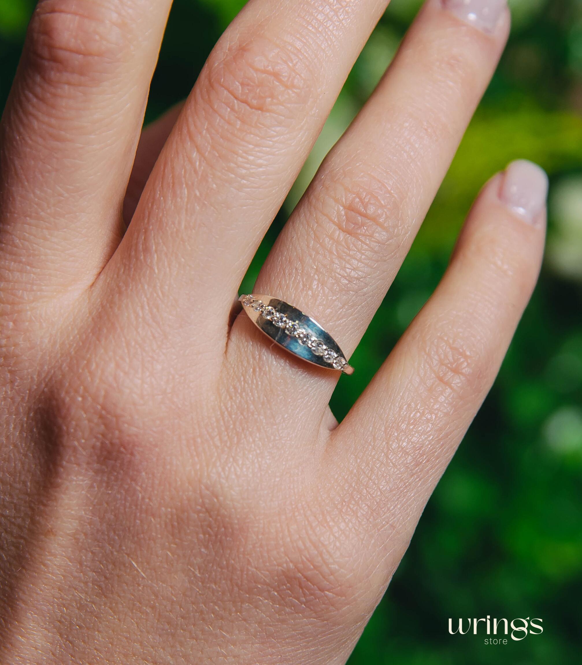 Minimalist Silver Spoon Promise Ring with White Stones