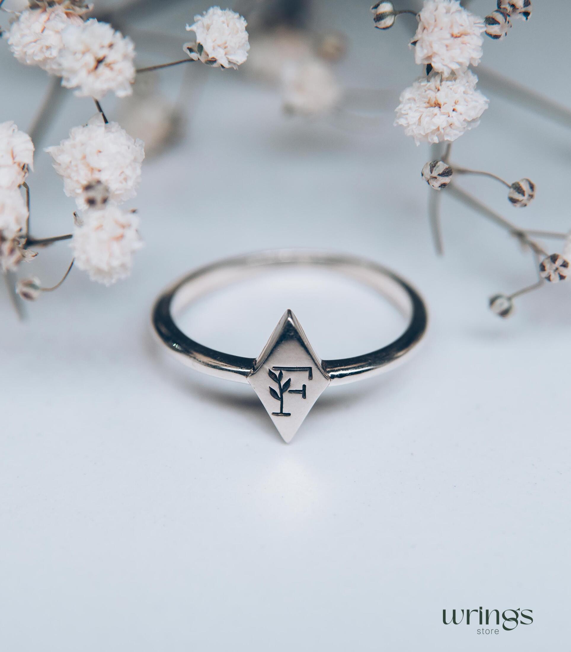 Custom Letter Promise Ring Silver Aesthetic Peaky Design