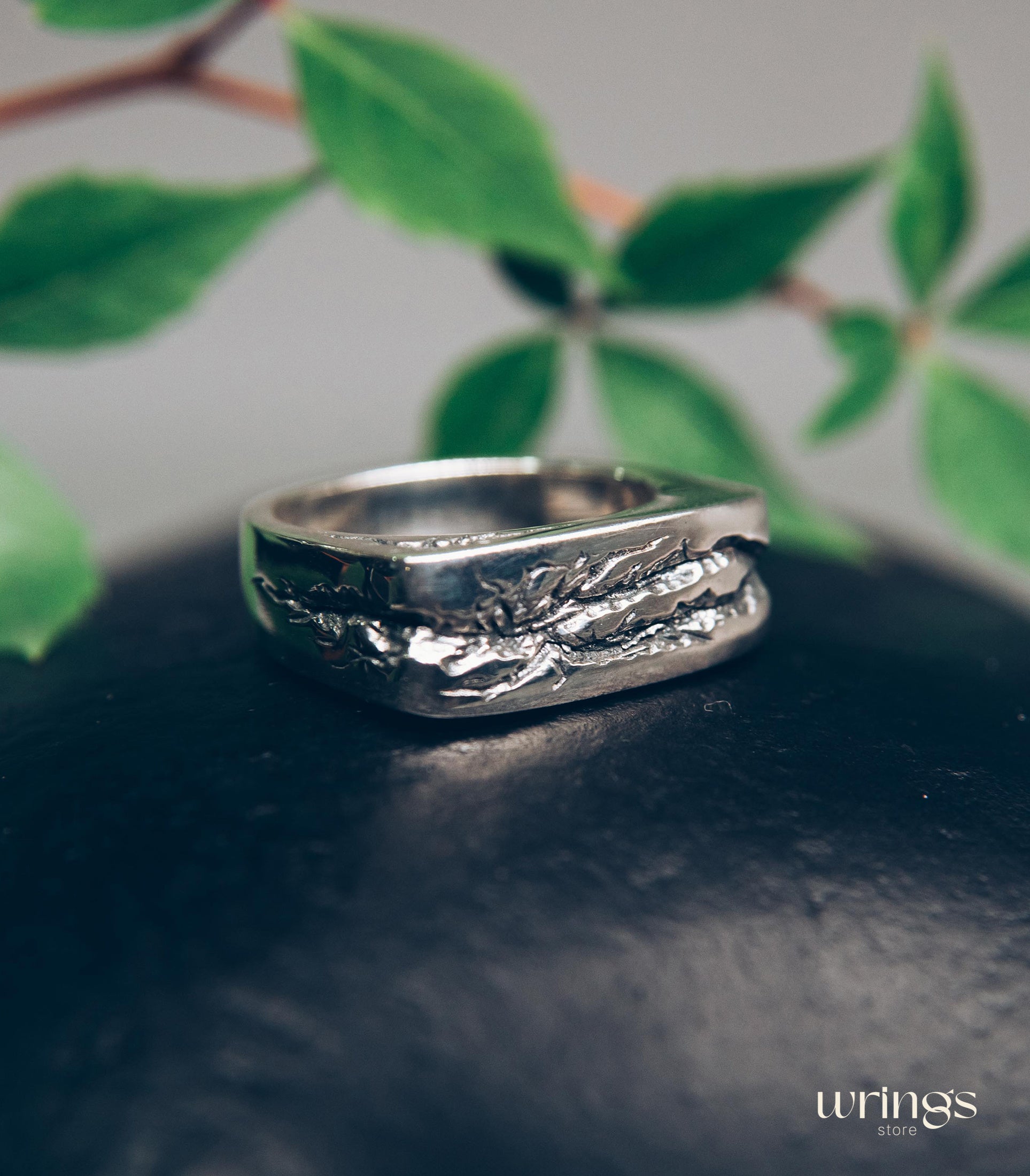 Large and Heavy Damaged Style Flat Solid Silver Ring