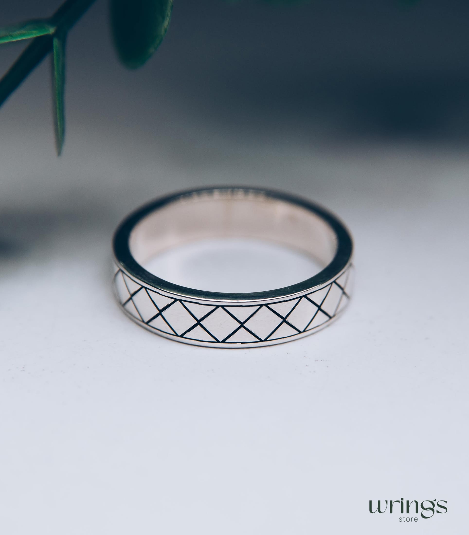 Plain Engraved Silver Promise Ring Rhombus Design