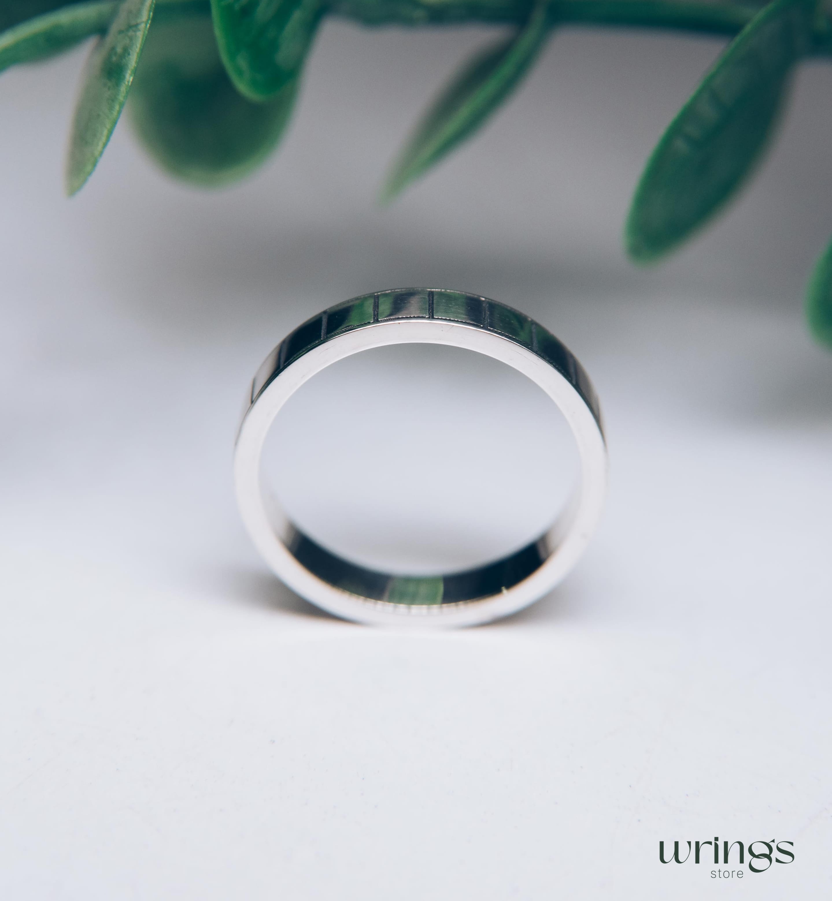 Plain Geometric Design Engraved Promise Ring Silver