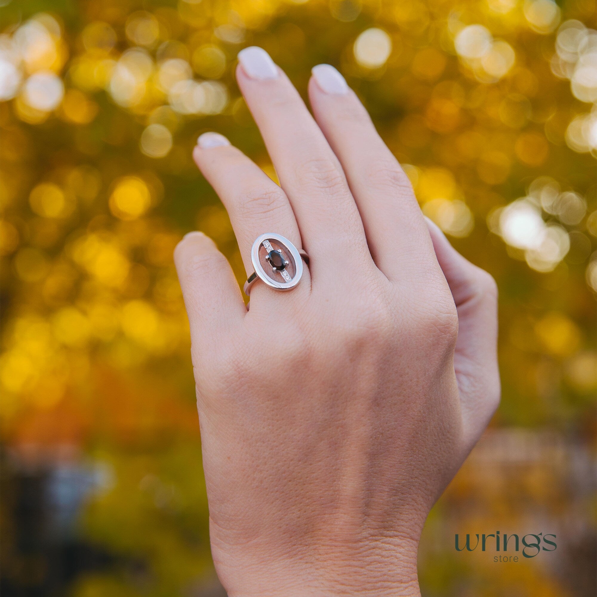 Smoky Quartz Silver Open Oval Engagement Ring