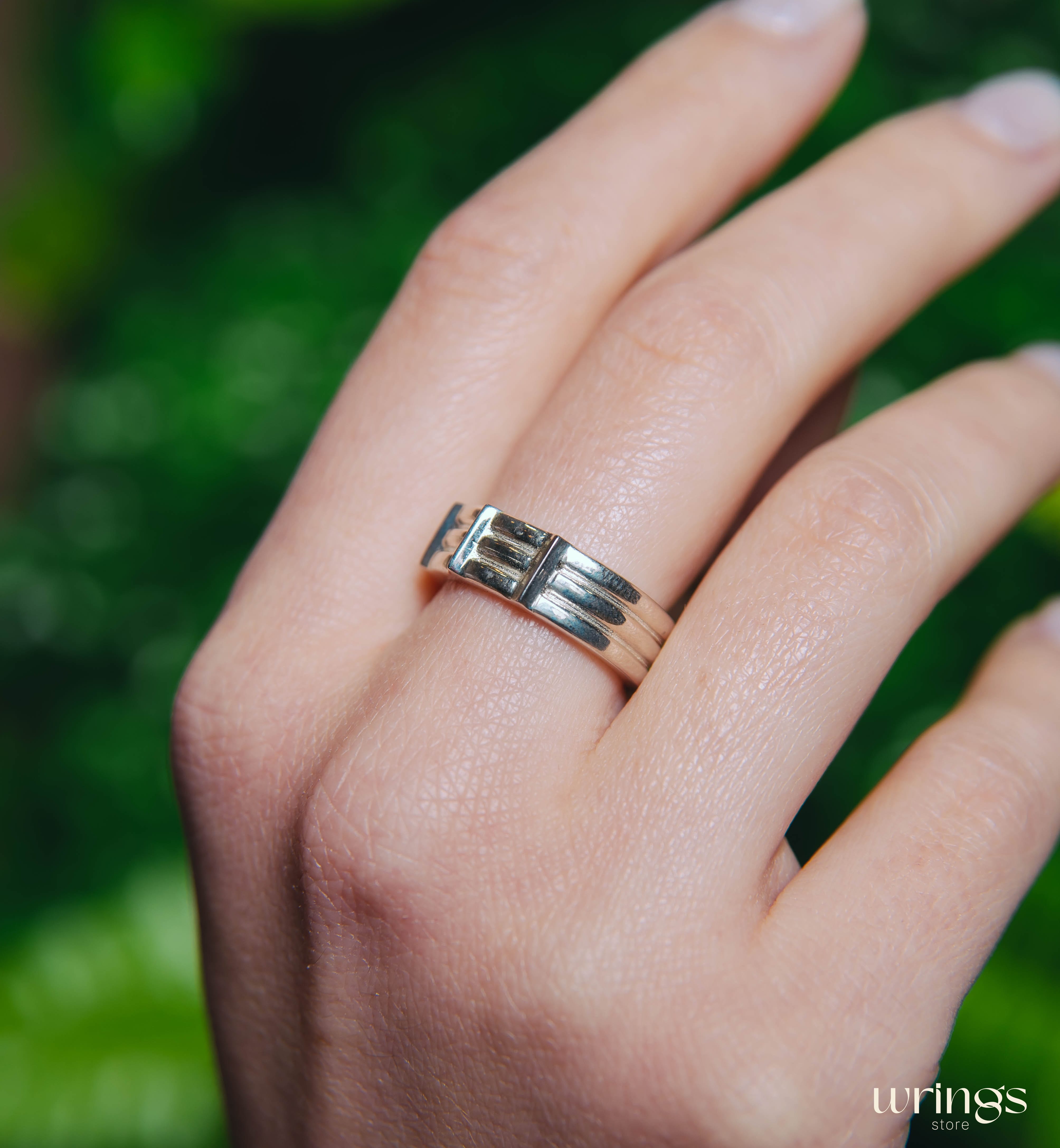 Silver Wedding Band with Brutal Style Sash Textured